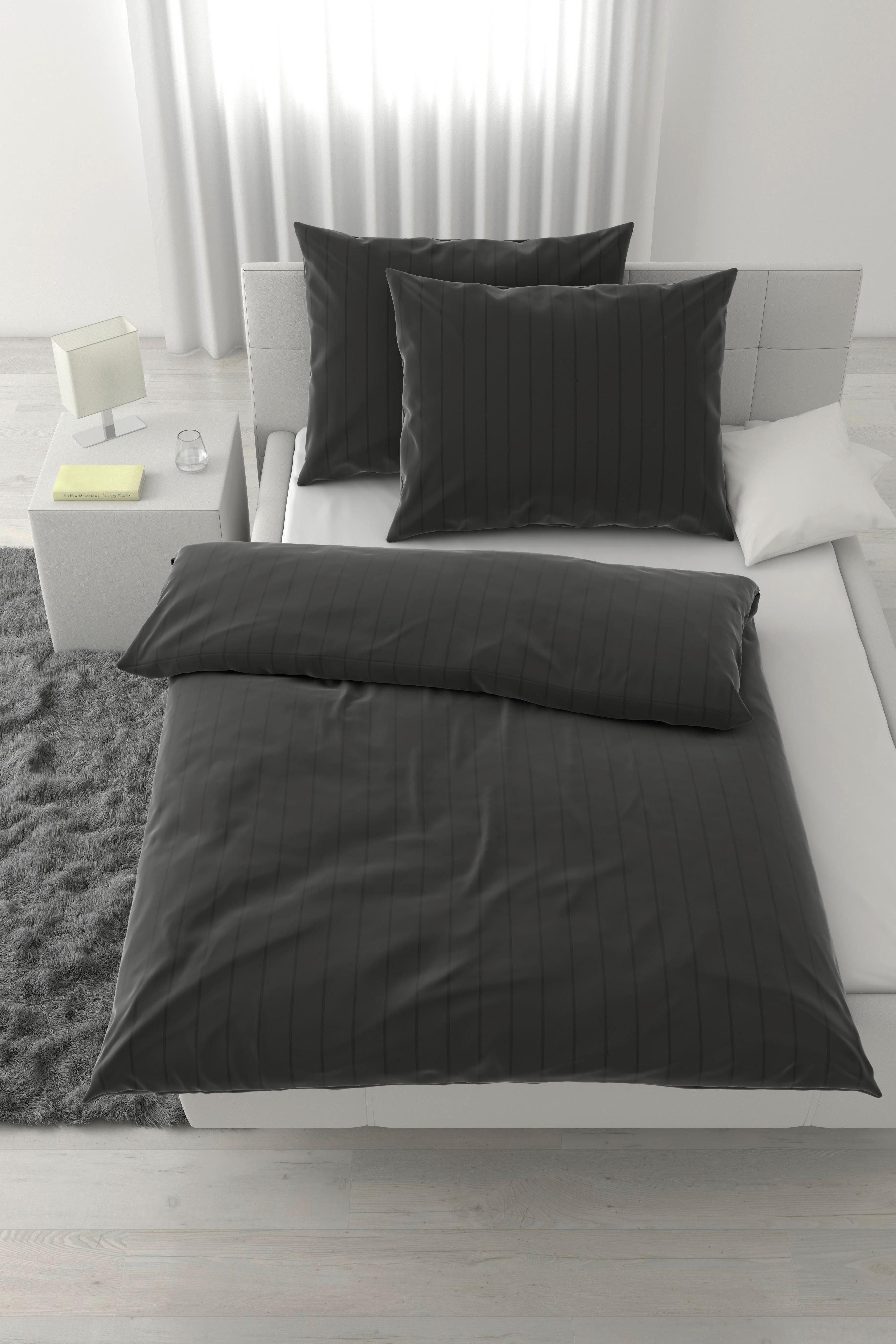 Bettwäsche Dobby Streif XXL Schwarz ca. 200x220cm - Schwarz, Textil (200/220cm) - Mömax