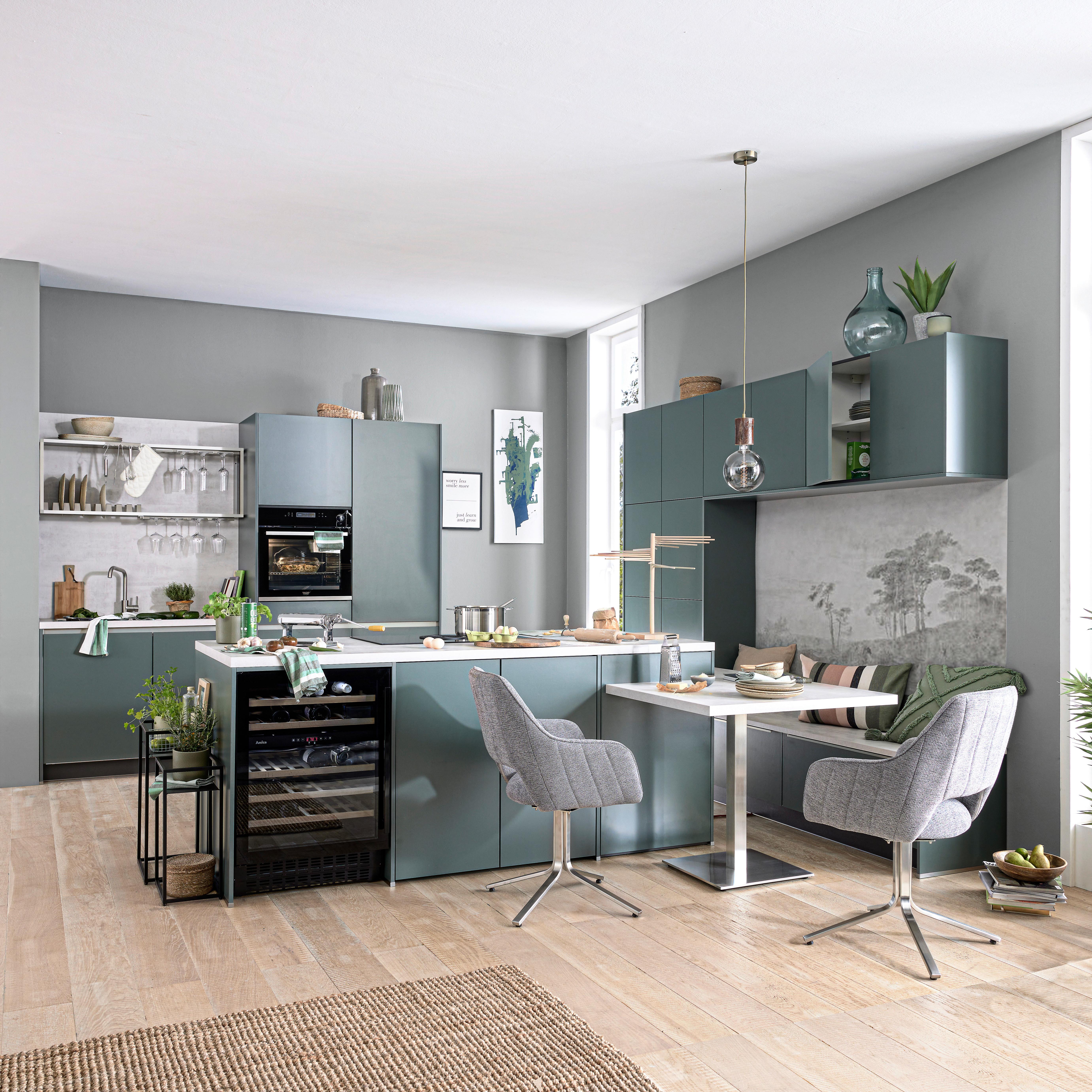 EINBAUKÜCHE IP1200U - Edelstahlfarben/Graphitfarben, Modern, Holzwerkstoff (305/333cm) - Impuls