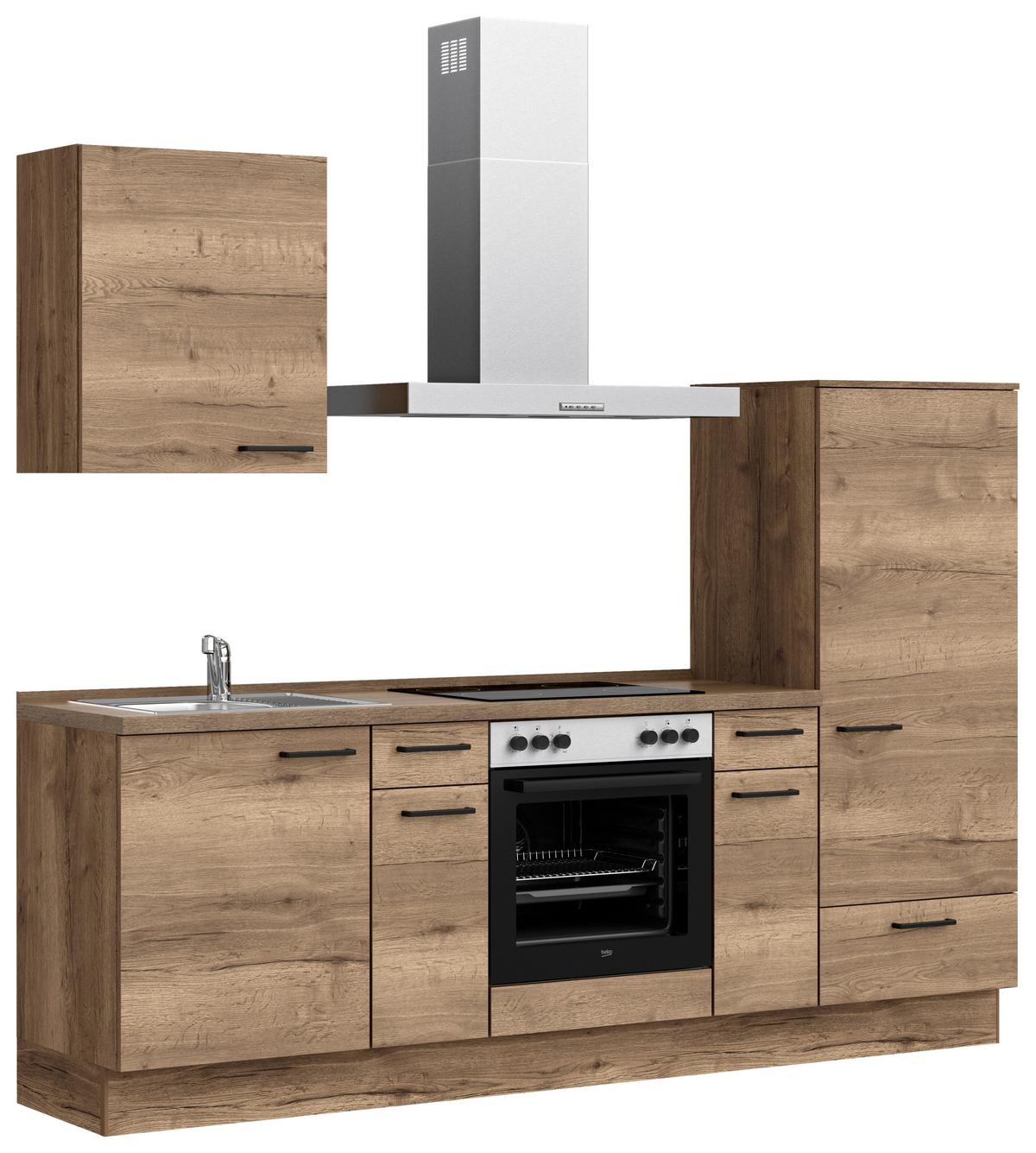 Küchenblock Structura Low m. Geräten Eiche dunkel - Eiche dunkel/Eichefarben, MODERN, Holzwerkstoff/Metall (240cm) - Nobilia