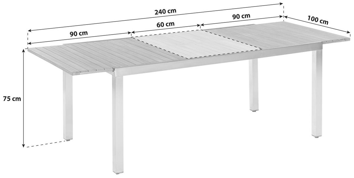 Gartengarnitur 9-tlg. Keros Holz/Metall - Silberfarben/Akaziefarben, KONVENTIONELL, Holz/Metall - Gardenson