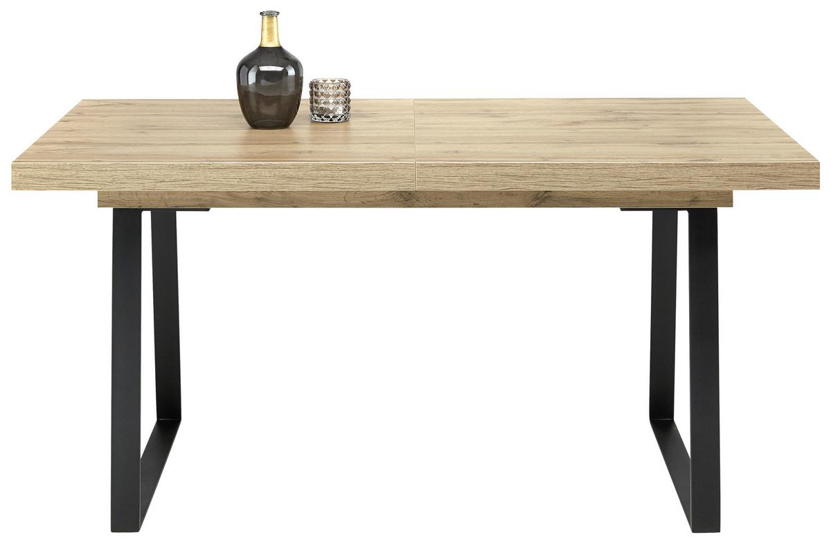 Ausziehtisch in Eichefarben - Eichefarben/Schwarz, Modern, Holzwerkstoff/Metall (160-205/90/76cm) - Premium Living