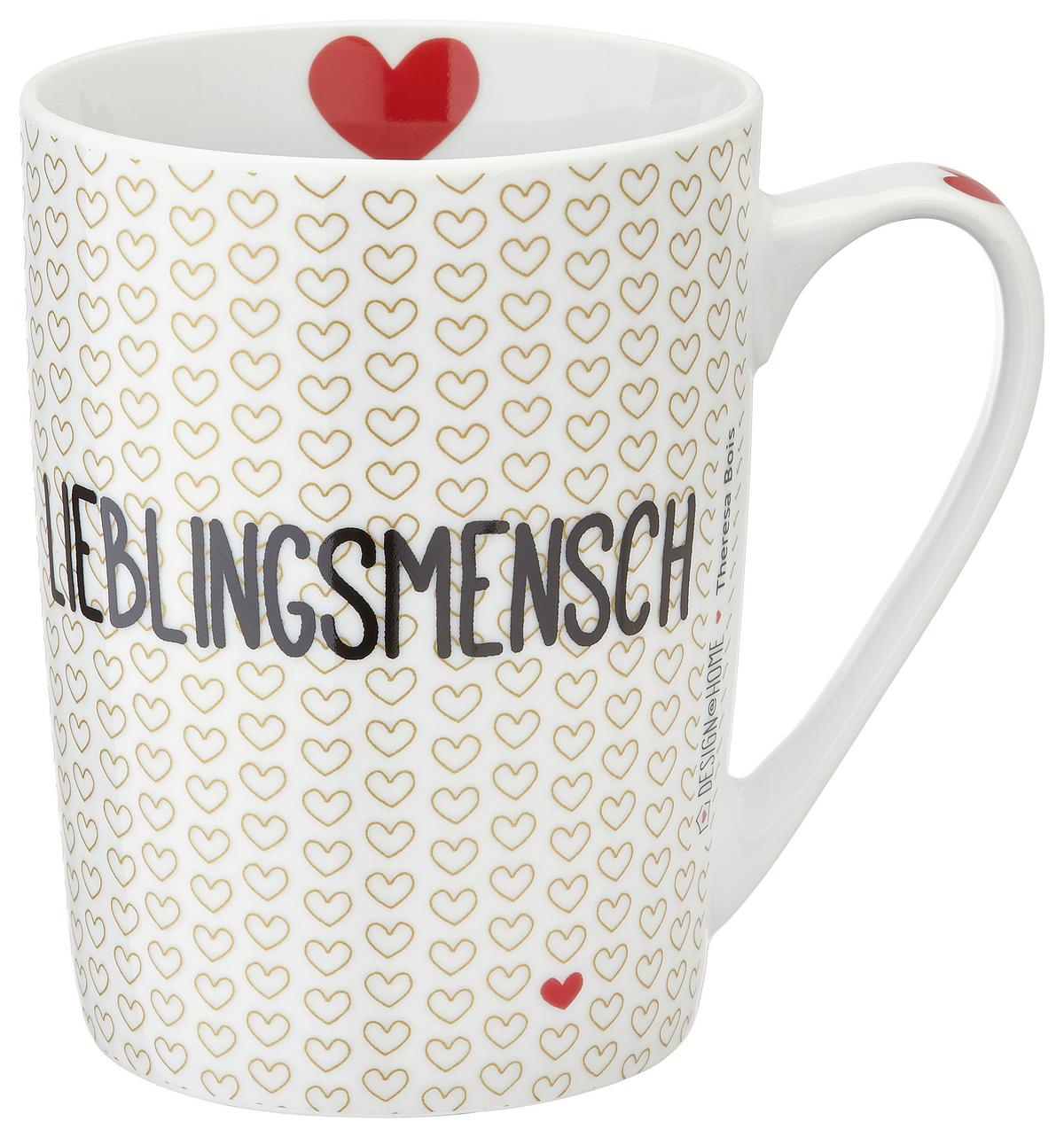 Kaffeebecher Lieblingsmensch in Schwarz/Weiss Porzellan - Weiss/Schwarz, Konventionell, Keramik (7,5/10cm)
