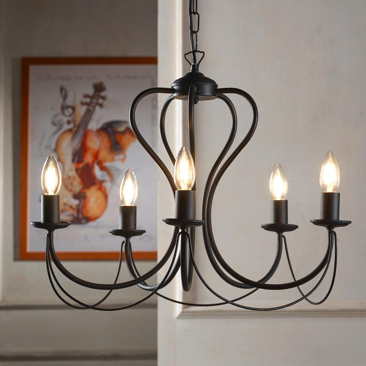 Kronleuchter Candela nero Schwarz max. 6 Watt - Schwarz, Basics, Metall (55/105cm)