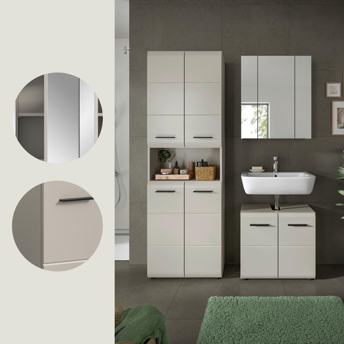Badezimmer Ice Kaschmir 3-teilig - Kaschmir/Schwarz, Trend, Glas/Holzwerkstoff (120cm) - MID.YOU