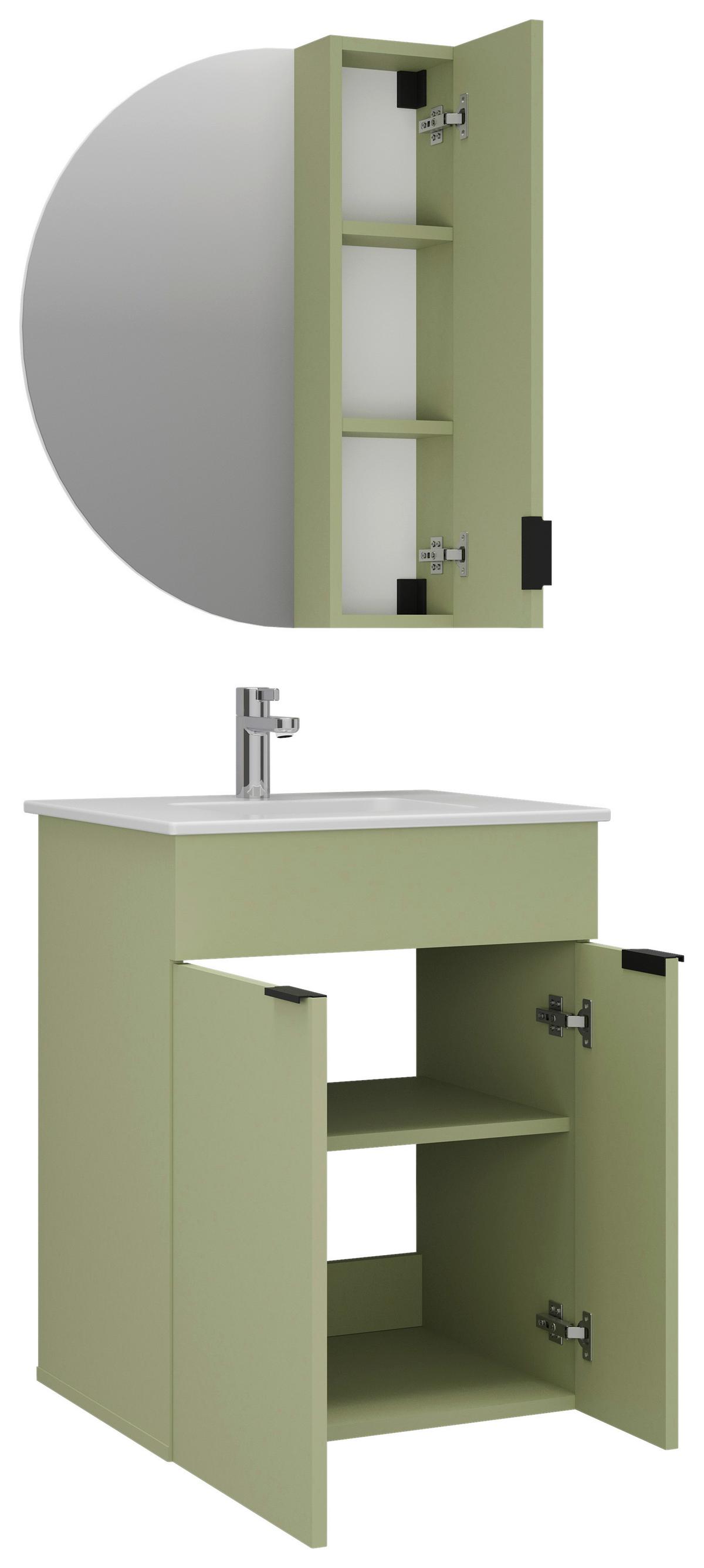 Spiegelschrank Napoli Salbeigrün - Salbeigrün/Schwarz, MODERN, Holzwerkstoff/Metall (60/80/20cm) - Mömax
