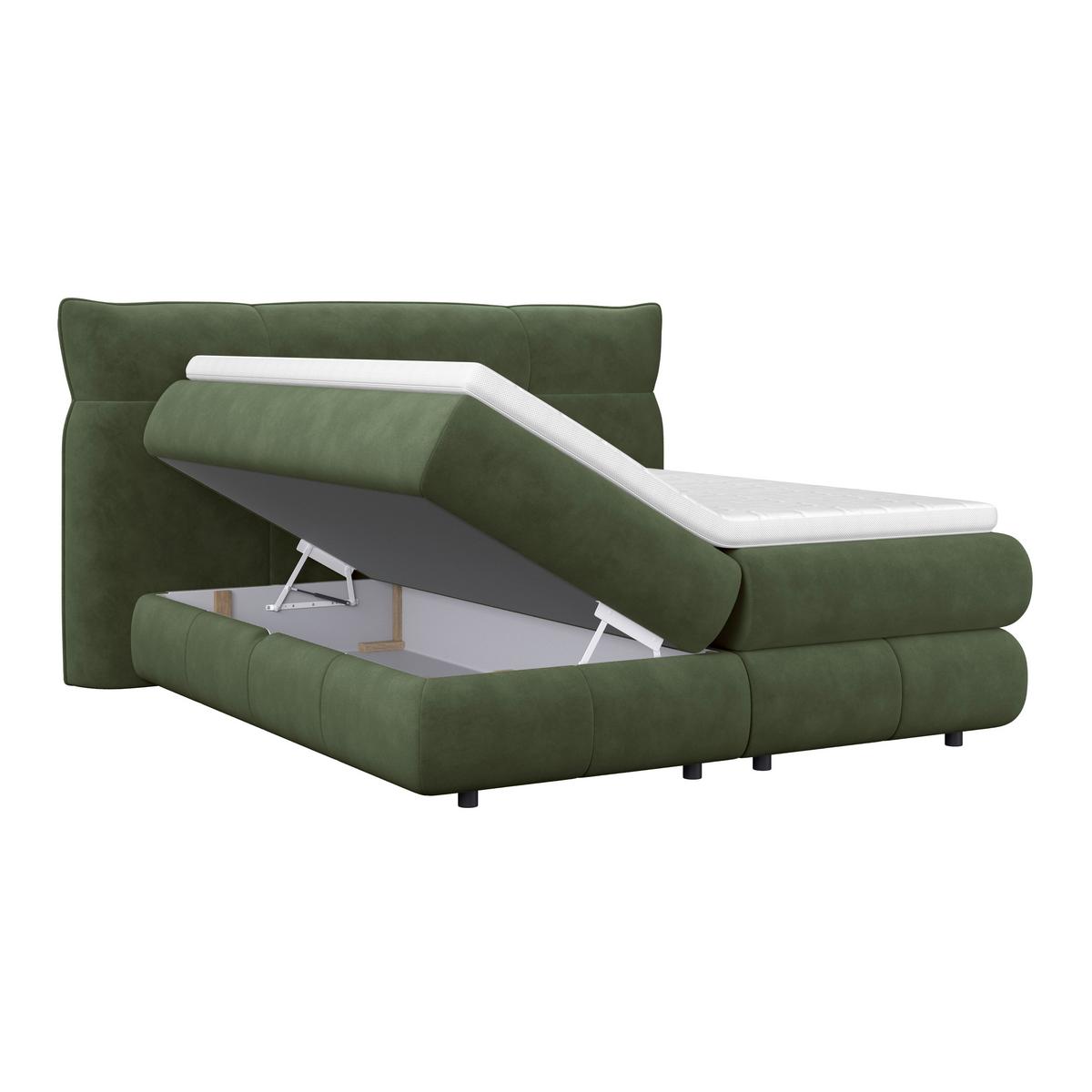 Boxspring Krevet Carmelo - tamno zelena/crna, Trend, tekstil/plastika (160/200cm) - Premium Living