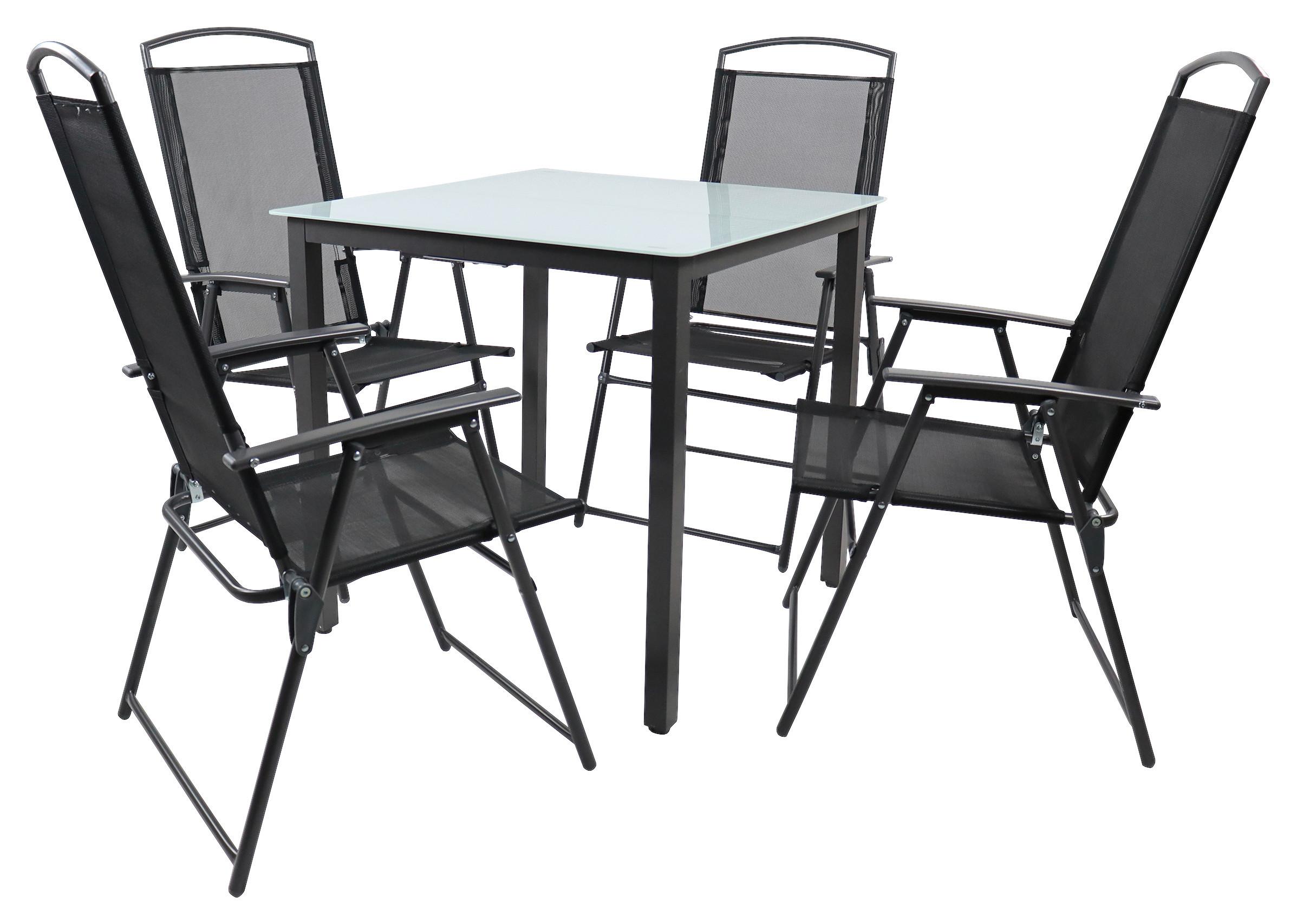 Gartentischgruppe Anthrazit 5-teilig - Anthrazit, Basics, Glas/Textil - Gardenson