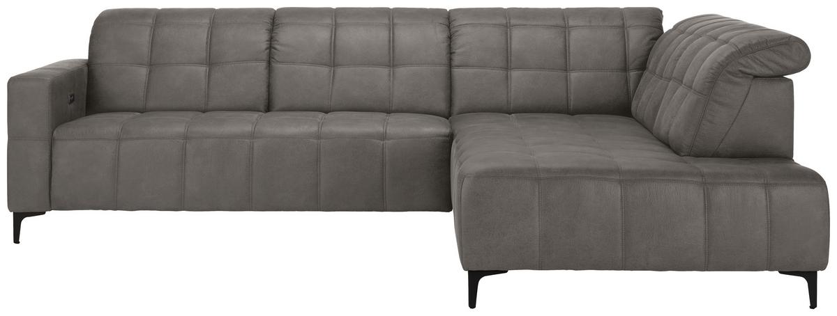 Ecksofa Panama rechts Greige - Greige/Schwarz, KONVENTIONELL, Textil/Metall (304/89-102/216cm) - Premium Living