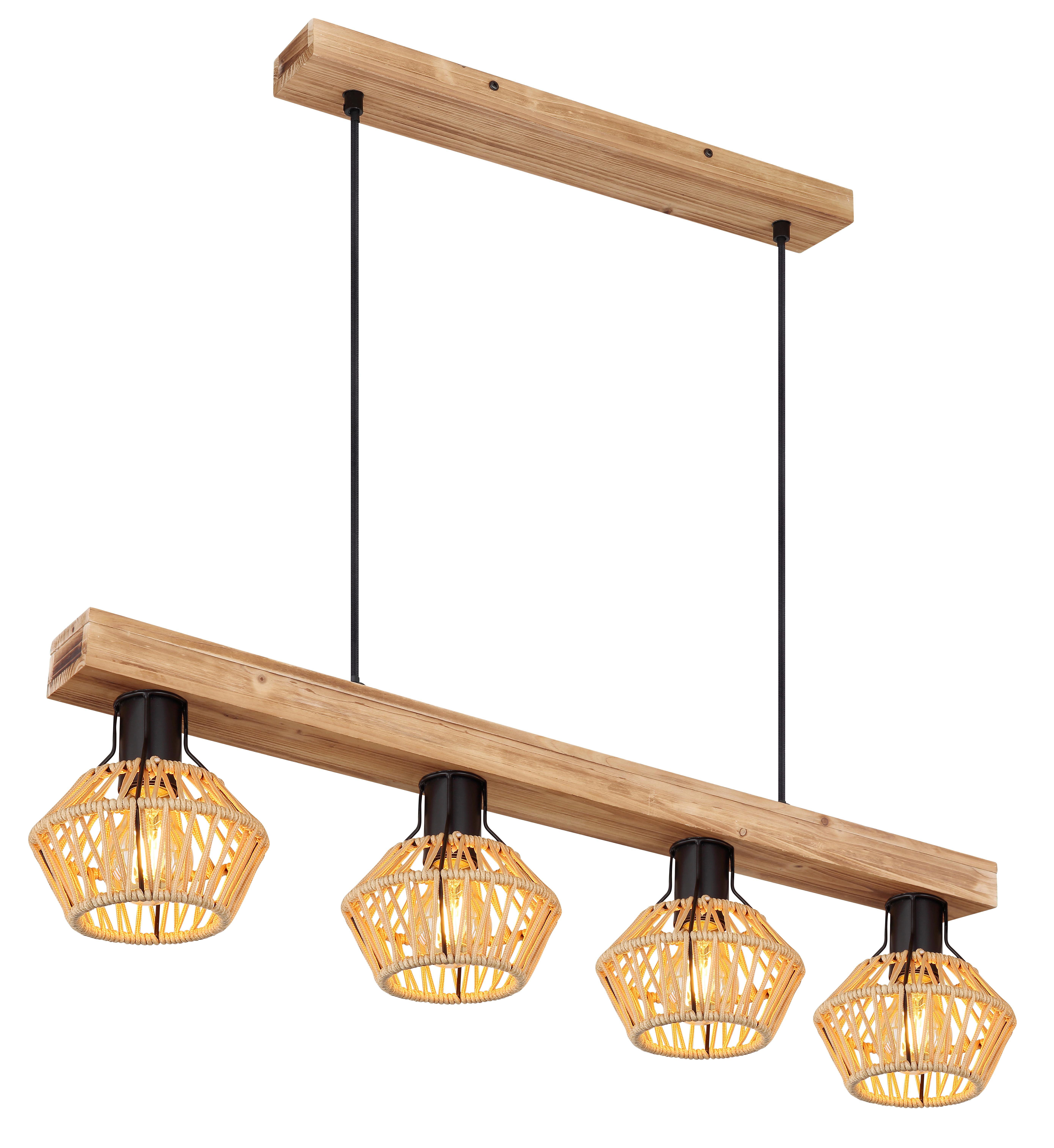 Hängeleuchte Valli in Natur/Schwarz max. 60 Watt - Dunkelbraun/Schwarz, Natur, Naturmaterialien/Metall (80/16/120cm) - Globo