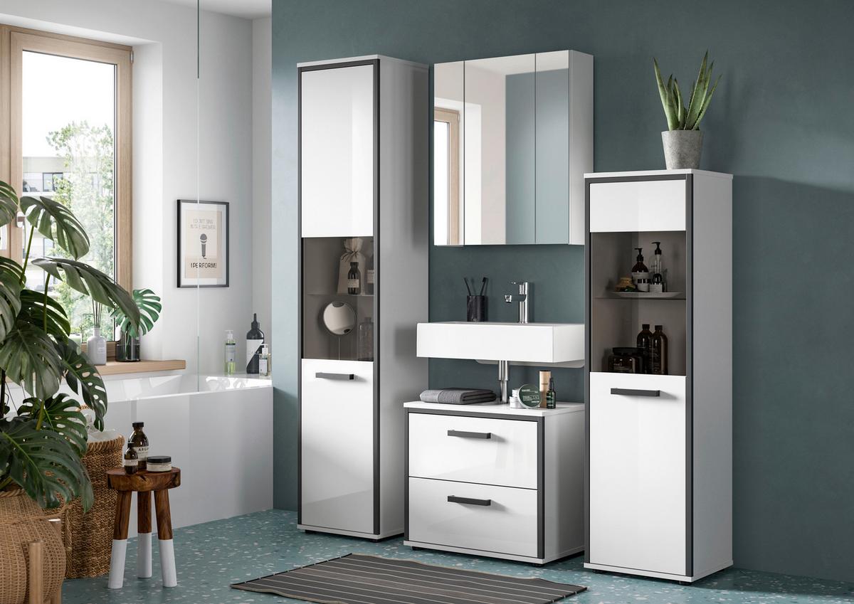 Badezimmer Kojak 2-tlg. Weiß/Anthrazit - Weiß Hochglanz/Schwarz, MODERN, Holzwerkstoff/Kunststoff (60cm) - MID.YOU