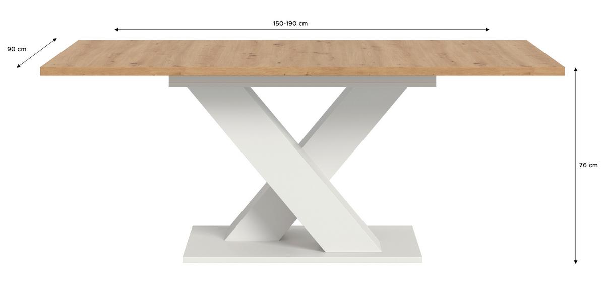 Ausziehtisch Marlon Eiche Artisan ca. 150-190x90x/76 cm - Eiche Artisan/Weiß, KONVENTIONELL, Holzwerkstoff (150-190/90/76cm) - MID.YOU