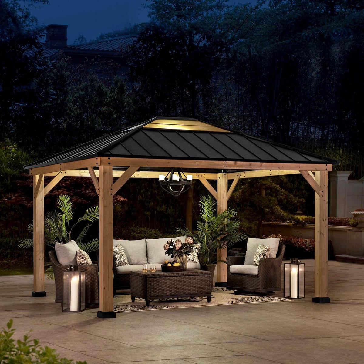 Pavillon Gazebo Bruri Anthrazit Echtholz - Anthrazit, Basics, Kunststoff/Metall (393,5/286,5/335,5cm) - Modante