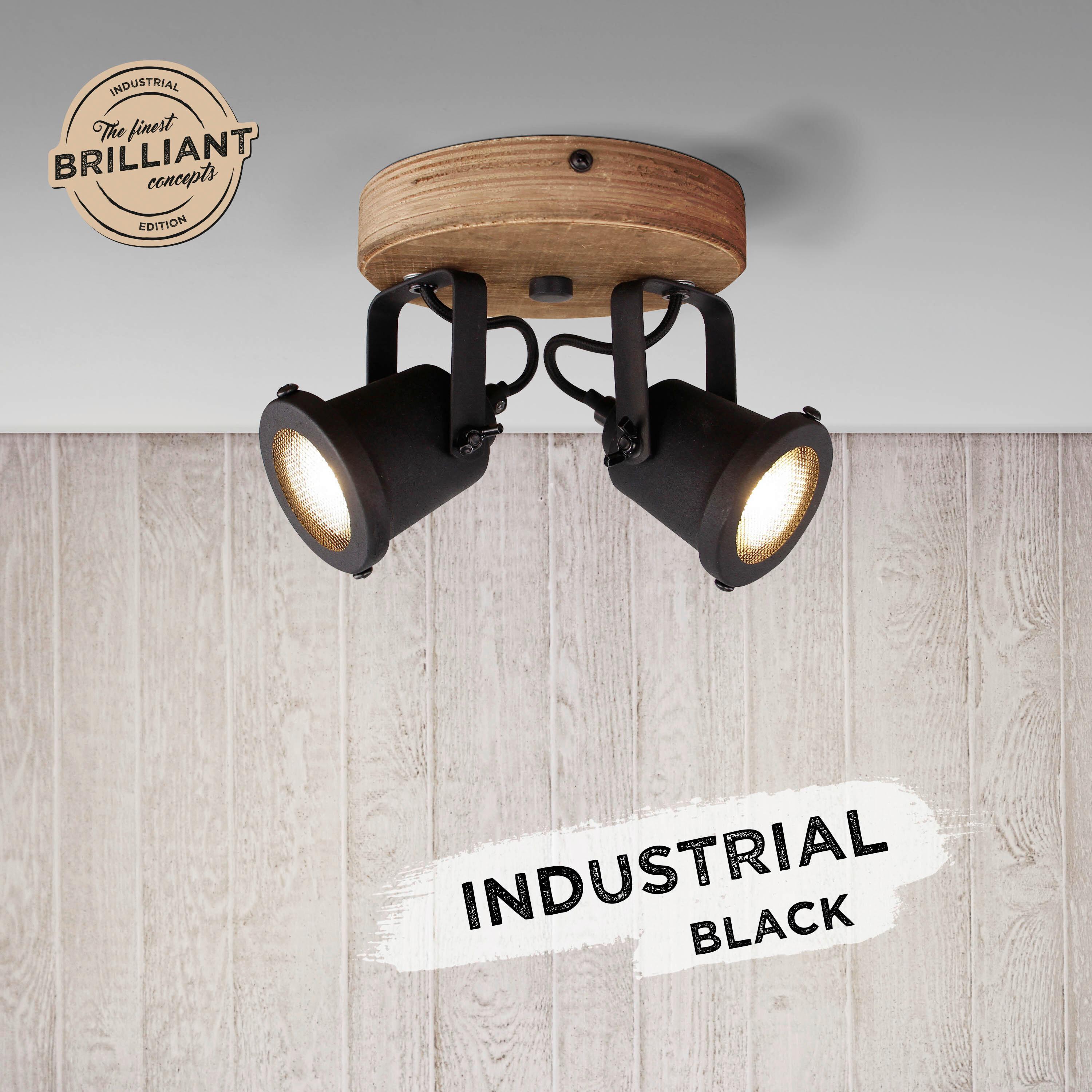 Deckenleuchte Inge Braun/Schwarz max. 6 Watt - Schwarz/Braun, Natur, Holz/Metall (13/21/16cm) - Brilliant