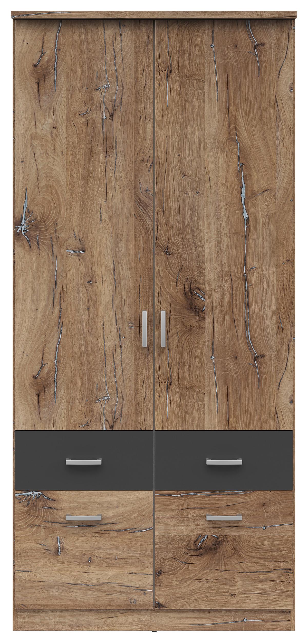 Omara Za Oblačila Brando 2, Hrast, Temno Siva, Š. 91 Cm - srebrne barve/barve hrasta, Konvencionalno, umetna masa/leseni material (91/199/58cm)