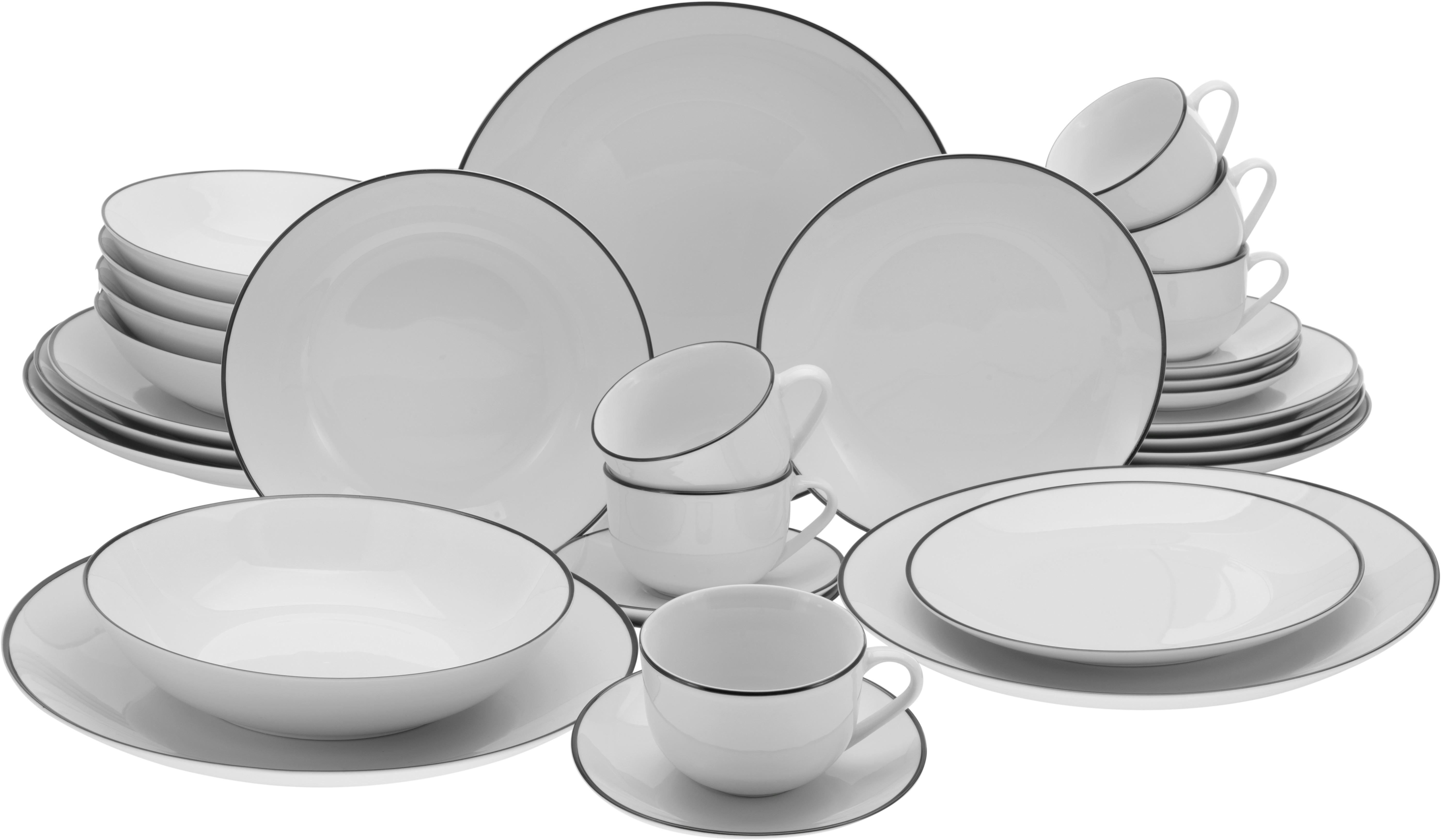 Kombinirani Servis Luna Black Line, 30-Delni - črna/bela, Basics, keramika - Creatable