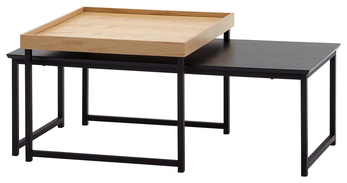 Beistelltisch 2-tlg. Schwarz/Eiche Dekor - Eichefarben/Schwarz, MODERN, Holzwerkstoff/Metall (110/37/48cm) - MID.YOU