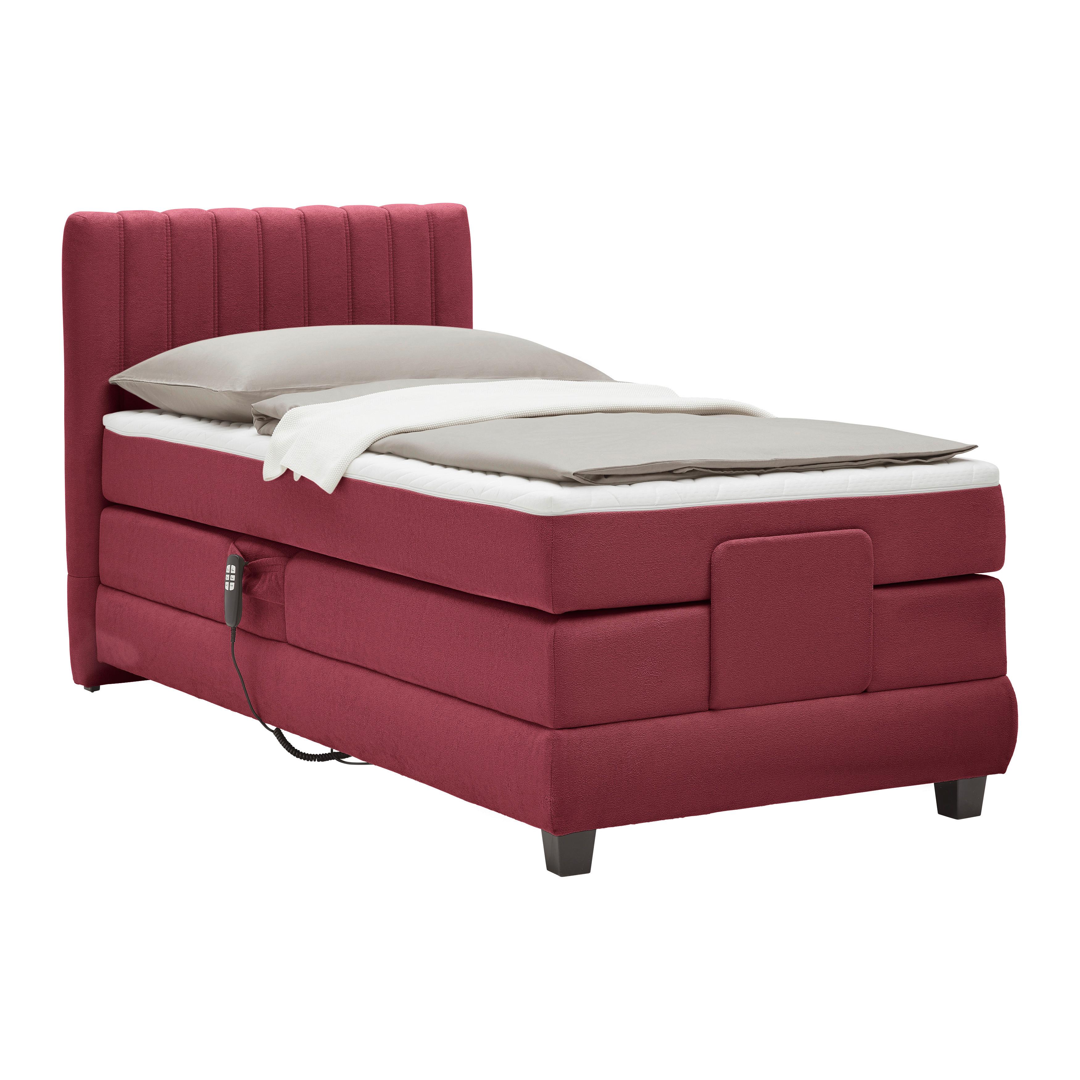Boxspringbett Dixon Weinrot ca. 90x200cm - Weinrot/Schwarz, Konventionell, Holz/Holzwerkstoff (90/200cm) - Premium Living