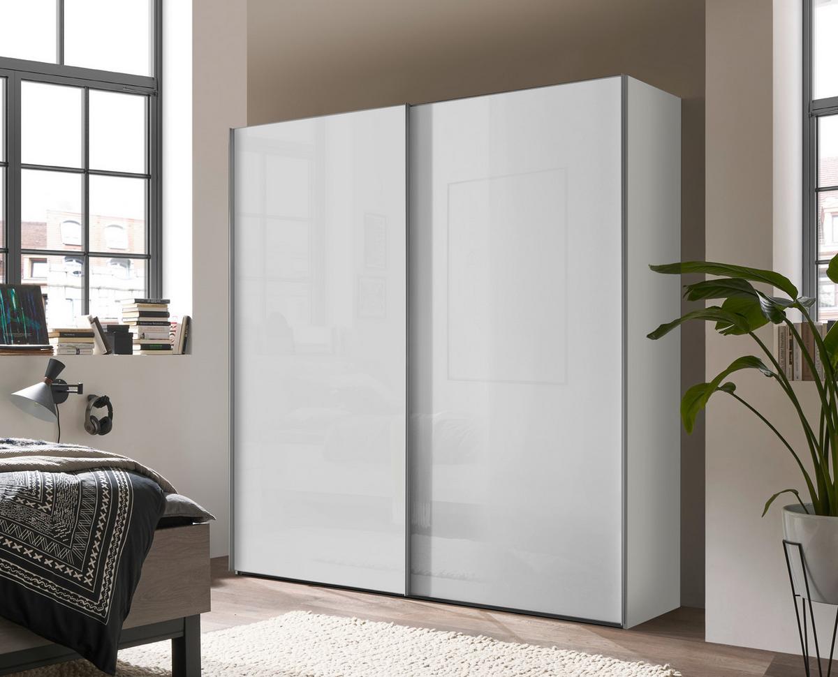 Schwebetürenschrank Lumos Weiss - Weiss/Alufarben, Konventionell, Glas/Holzwerkstoff (200/222/68cm) - Based