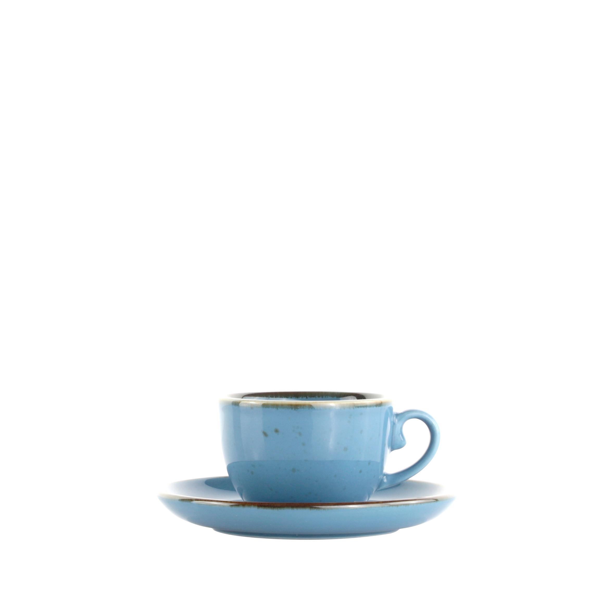 Espressotassen-Set Aus Porzellan – 4 Tassen Mit Untertassen & Metallständer, 70 Ml, Vintage-Blau