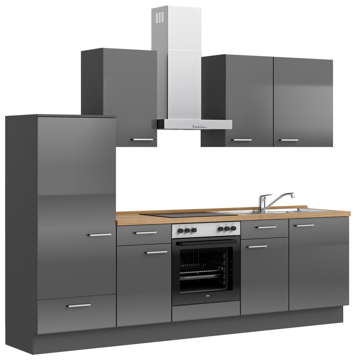 Küchenblock Flash Low m. Geräten Schieferfarben - Schieferfarben/Edelstahlfarben, MODERN, Holzwerkstoff/Metall (270cm) - Nobilia
