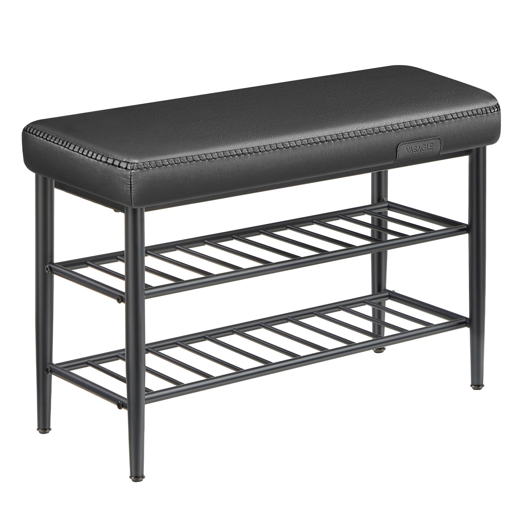 Schuhbank in Schwarz, Lederlook ca. 80x50x30 cm - Schwarz, Trend, Textil/Metall (80/50/30cm) - MID.YOU
