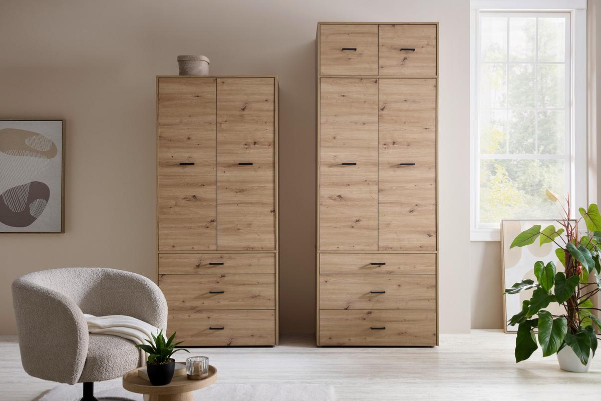 Kleiderschrank Kivo Eiche Artisan - Schwarz/Eiche Artisan, MODERN, Holzwerkstoff/Kunststoff (90/129,8/52,1cm) - Based