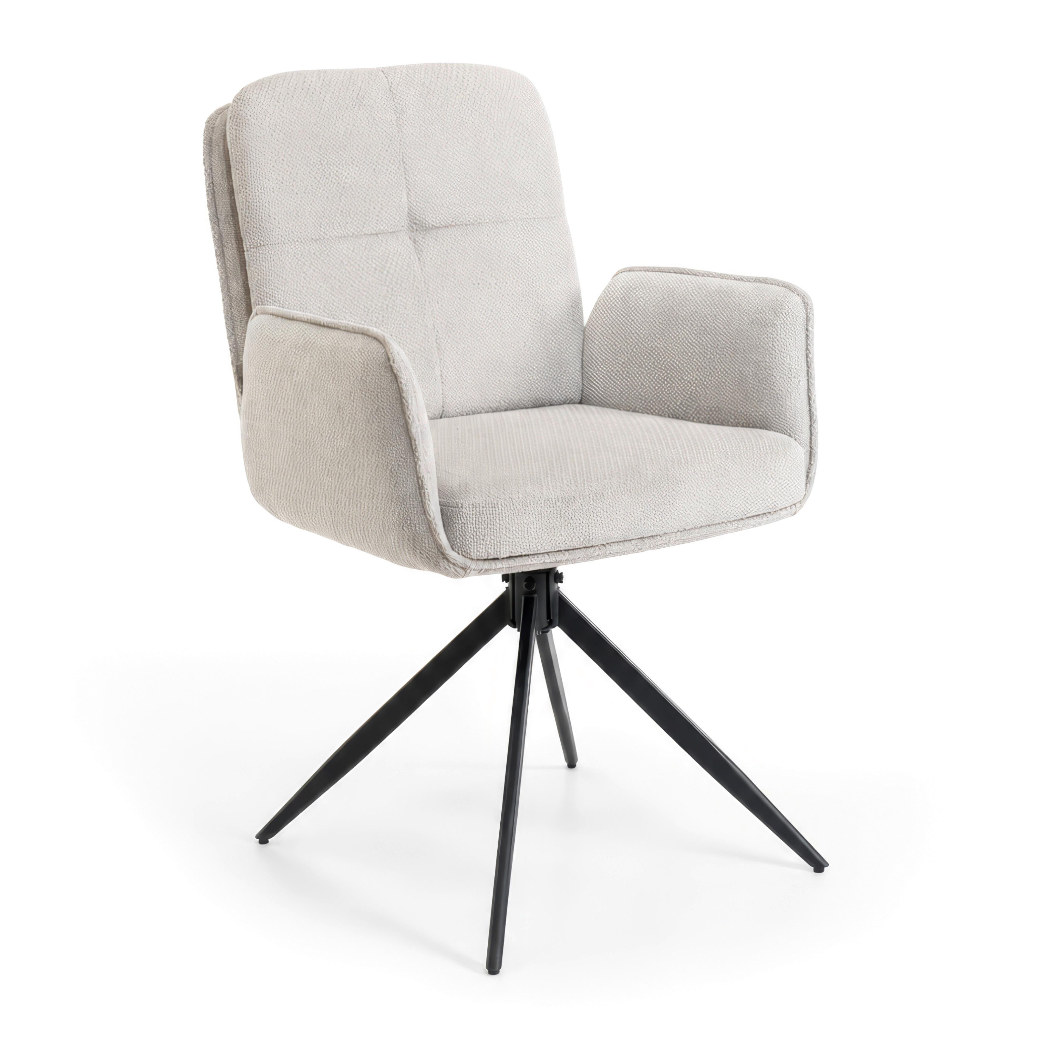 Armlehnstuhl Nalani Greige Webstoff Drehbar Gepolstert - Greige/Dunkelgrau, MODERN, Textil/Metall (58/86/62cm) - Bessagi Home