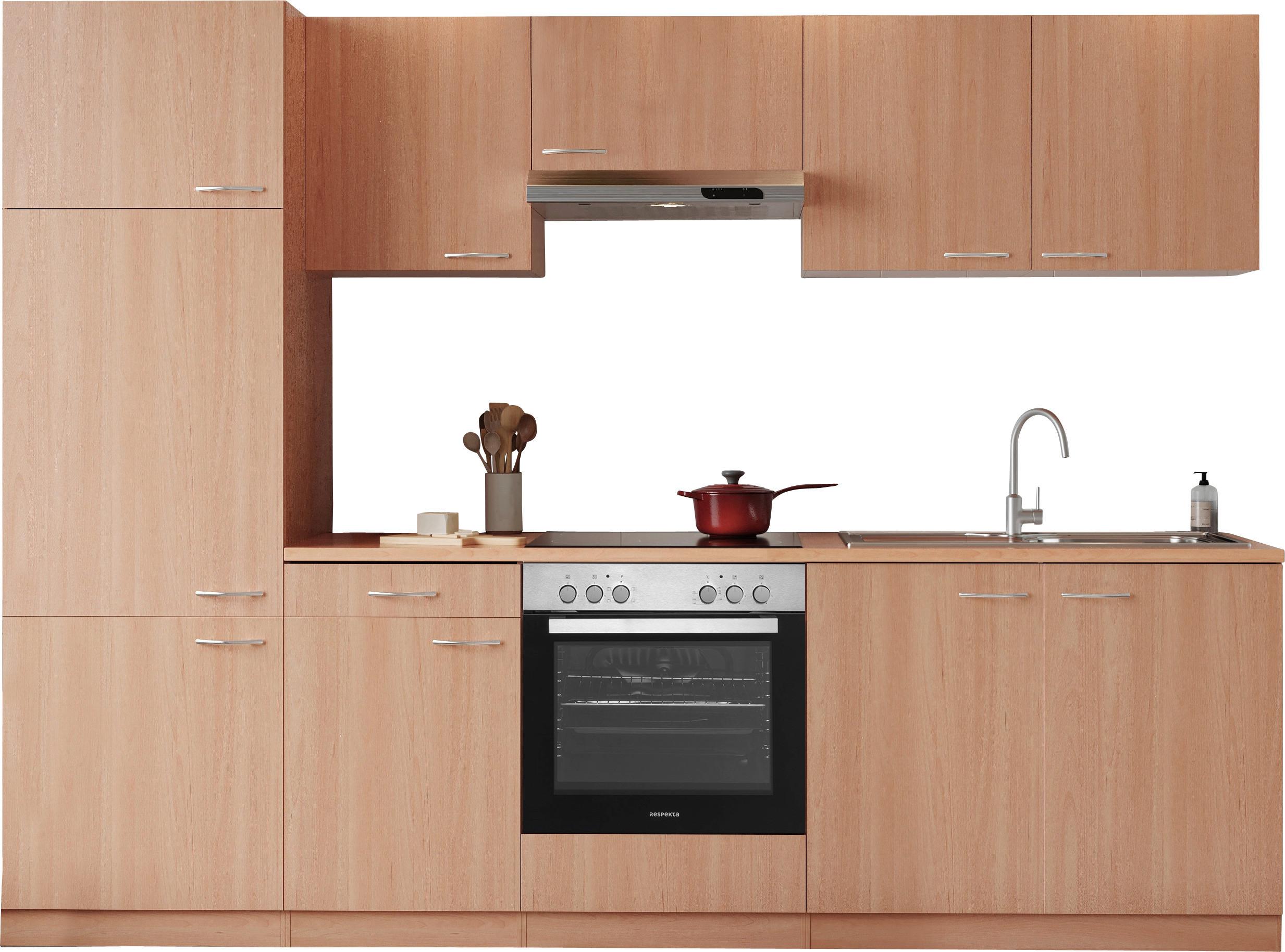 Küchenblock Gerda mit Geräten ca. 270 cm Buchefarben - Buchefarben/Alufarben, Basics, Holzwerkstoff/Kunststoff (270cm) - Respekta