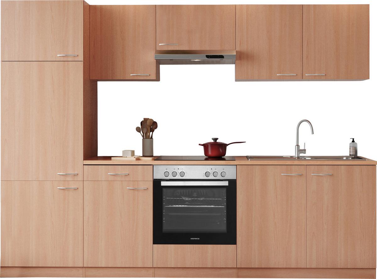 Küchenblock Gerda mit Geräten ca. 270 cm Buchefarben - Buchefarben/Alufarben, Basics, Holzwerkstoff/Kunststoff (270cm) - Respekta