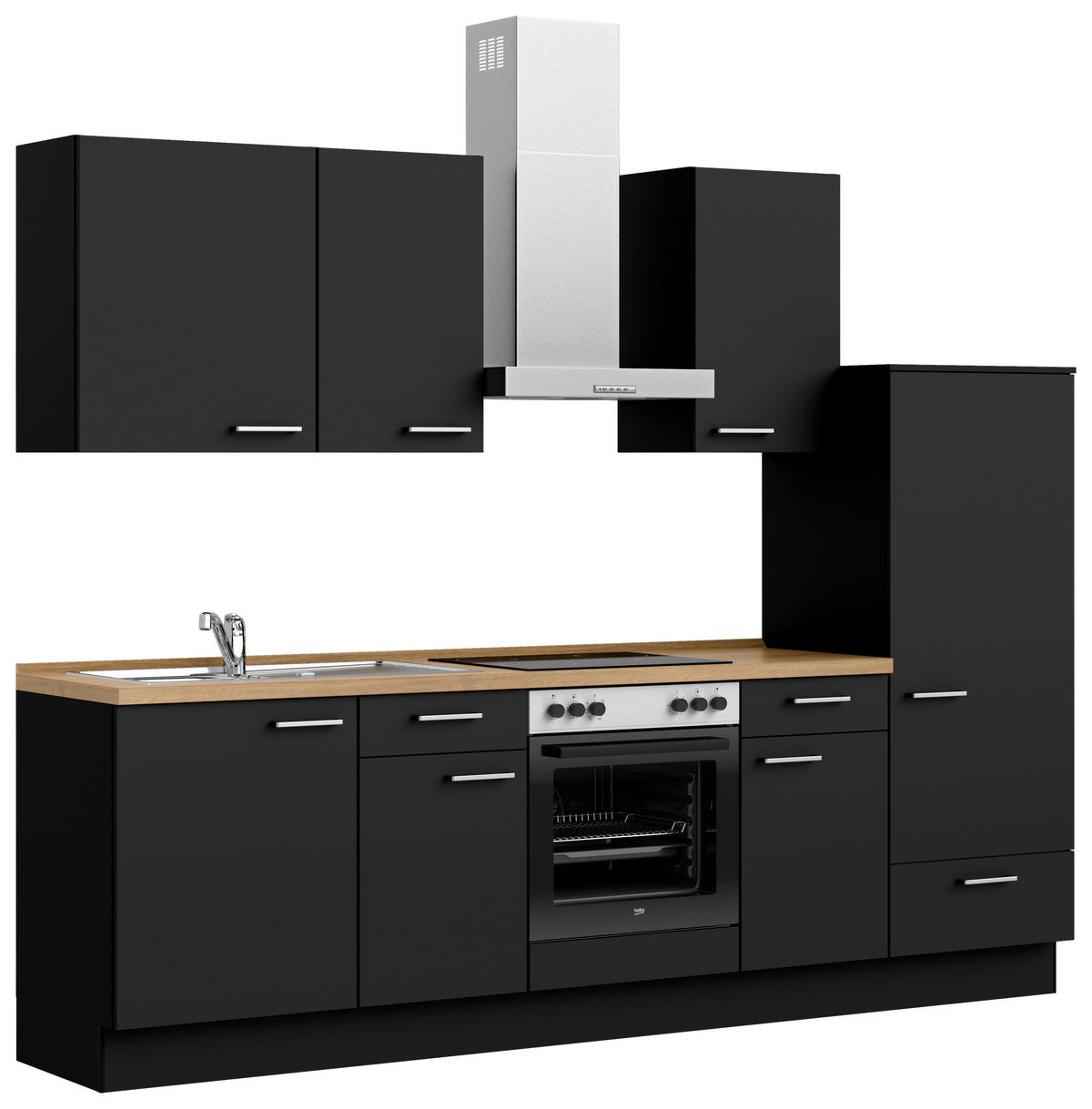 Küchenblock Touch Low m. Geräten Schwarz - Edelstahlfarben/Eichefarben, MODERN, Holzwerkstoff/Metall (270cm) - Nobilia