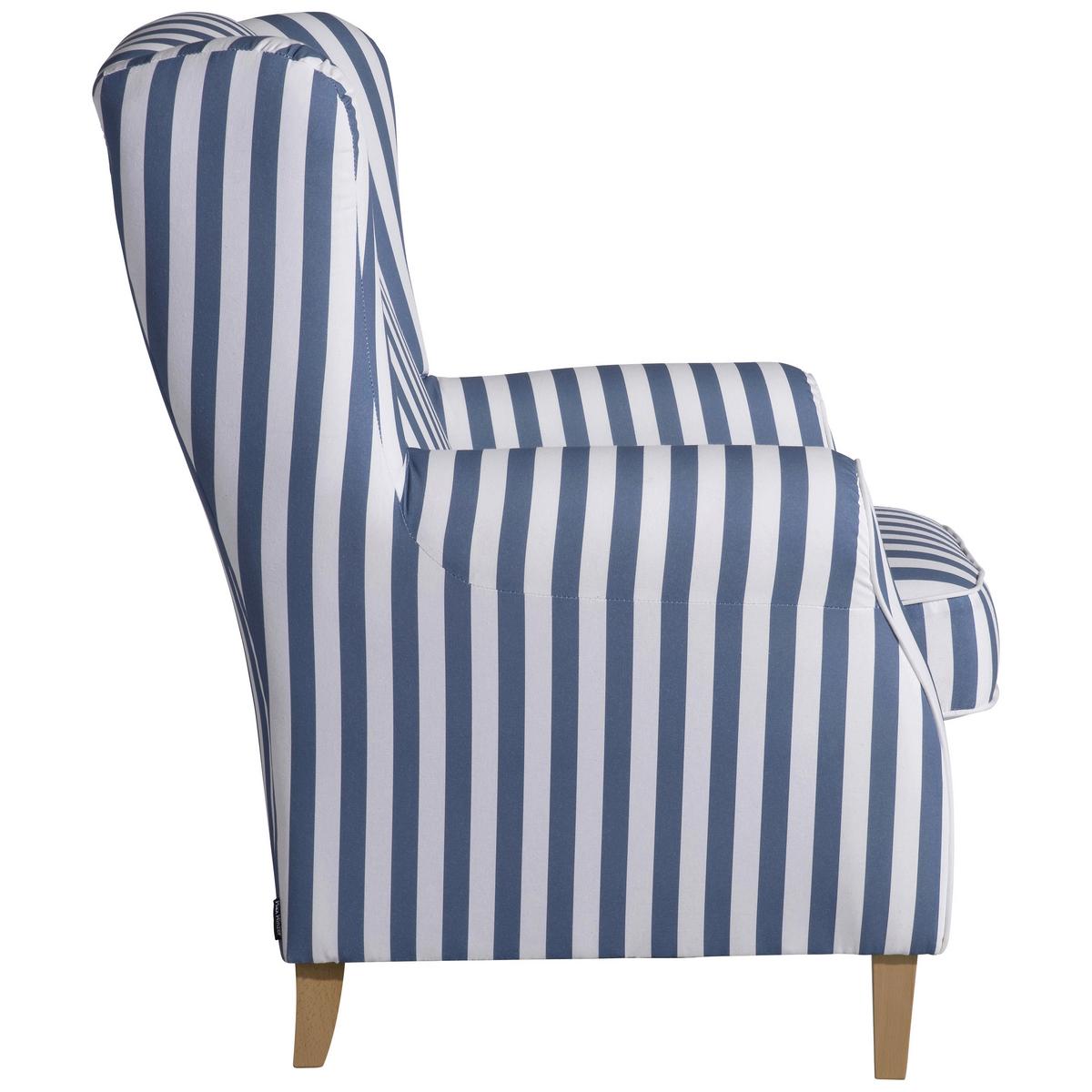 Ohrensessel ''Lorris'', Blau/Weiß - Blau/Eichefarben, KONVENTIONELL, Holz/Textil (77/103/86cm) - Max Winzer