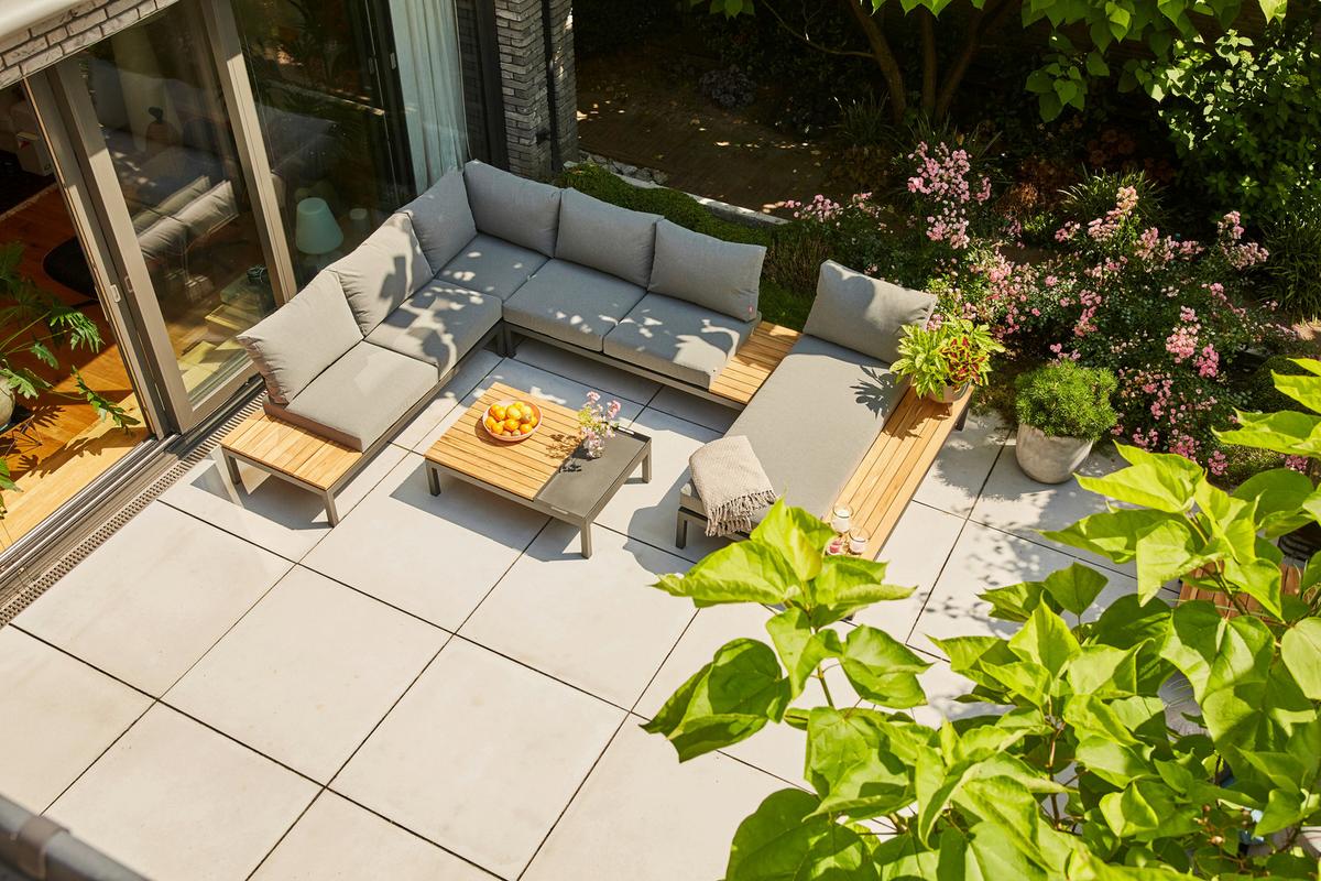 Modul-Loungegarnitur 5-tlg. Grau Teakholz - Anthrazit/Grau, KONVENTIONELL, Holz/Textil - Siena Garden