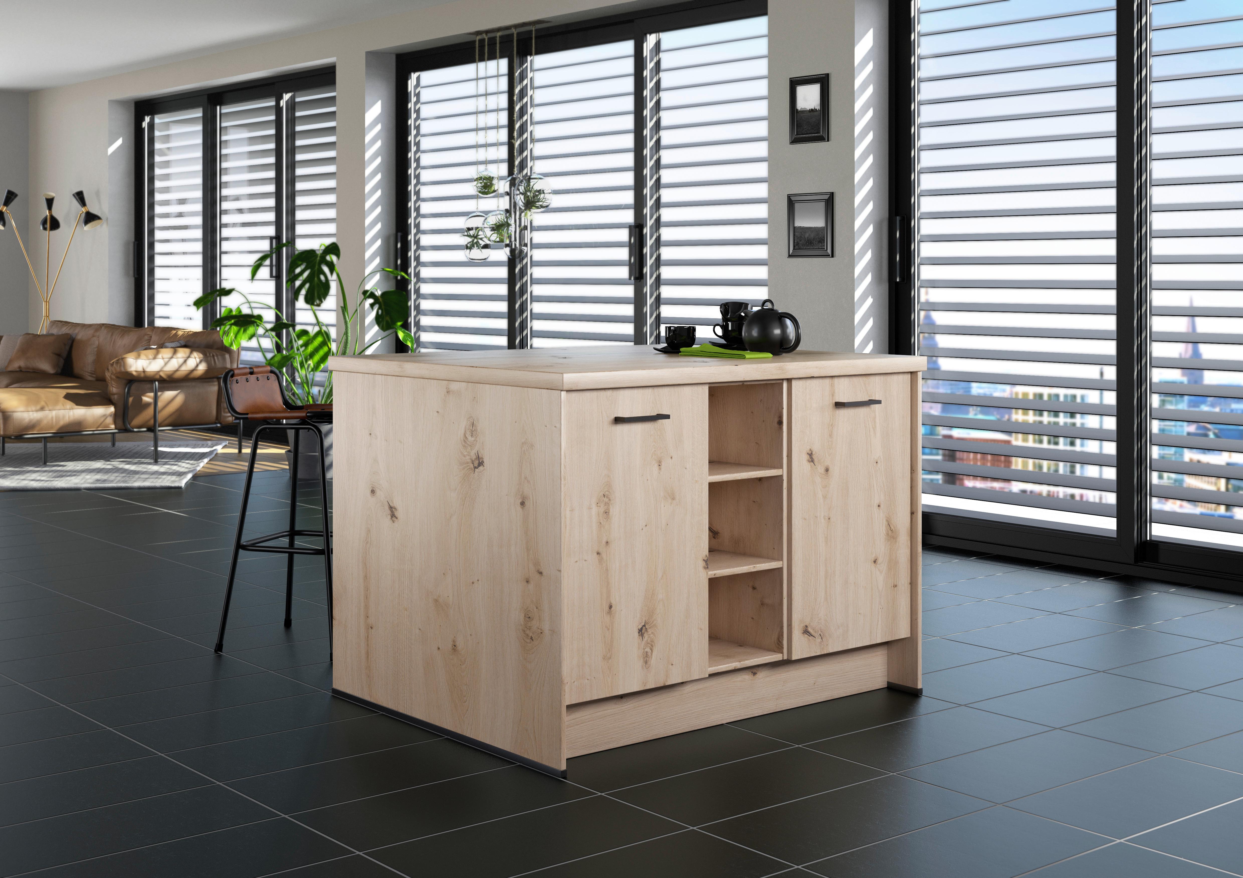 Kücheninsel IP2200 o. Geräte Eichefarben - Eichefarben/Schwarz, Basics, Holzwerkstoff/Metall (123,4/91,8/96,6cm) - Impuls