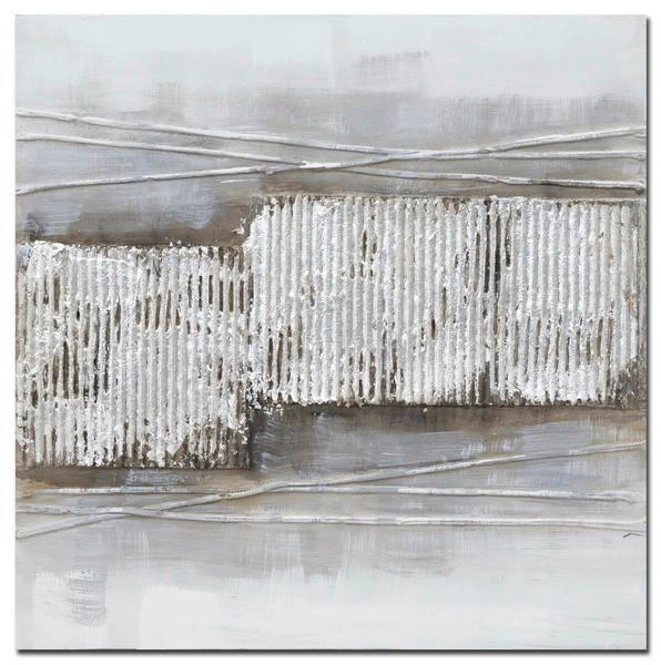 OBRAZ OLEJNY BD19B225B-2A - kolor srebrny/biały, Basics, drewno/tkanina (30/30cm) - Monee