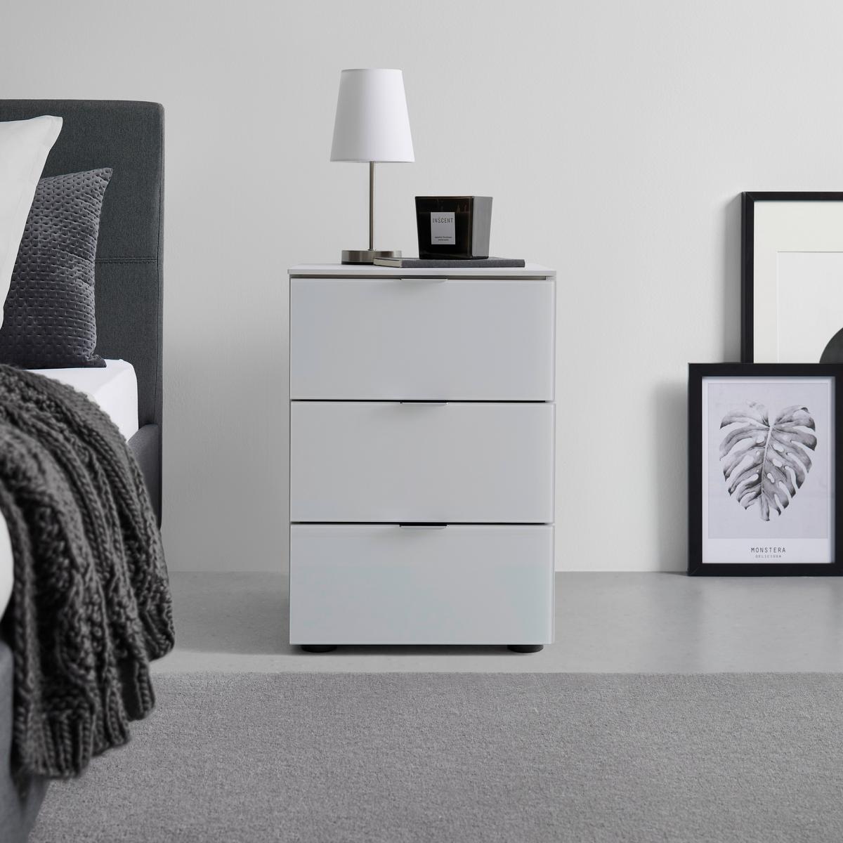 Nachtkästchen Sonate in Grau - Chromfarben/Schwarz, Glas/Holzwerkstoff (40/58/40cm) - Premium Living