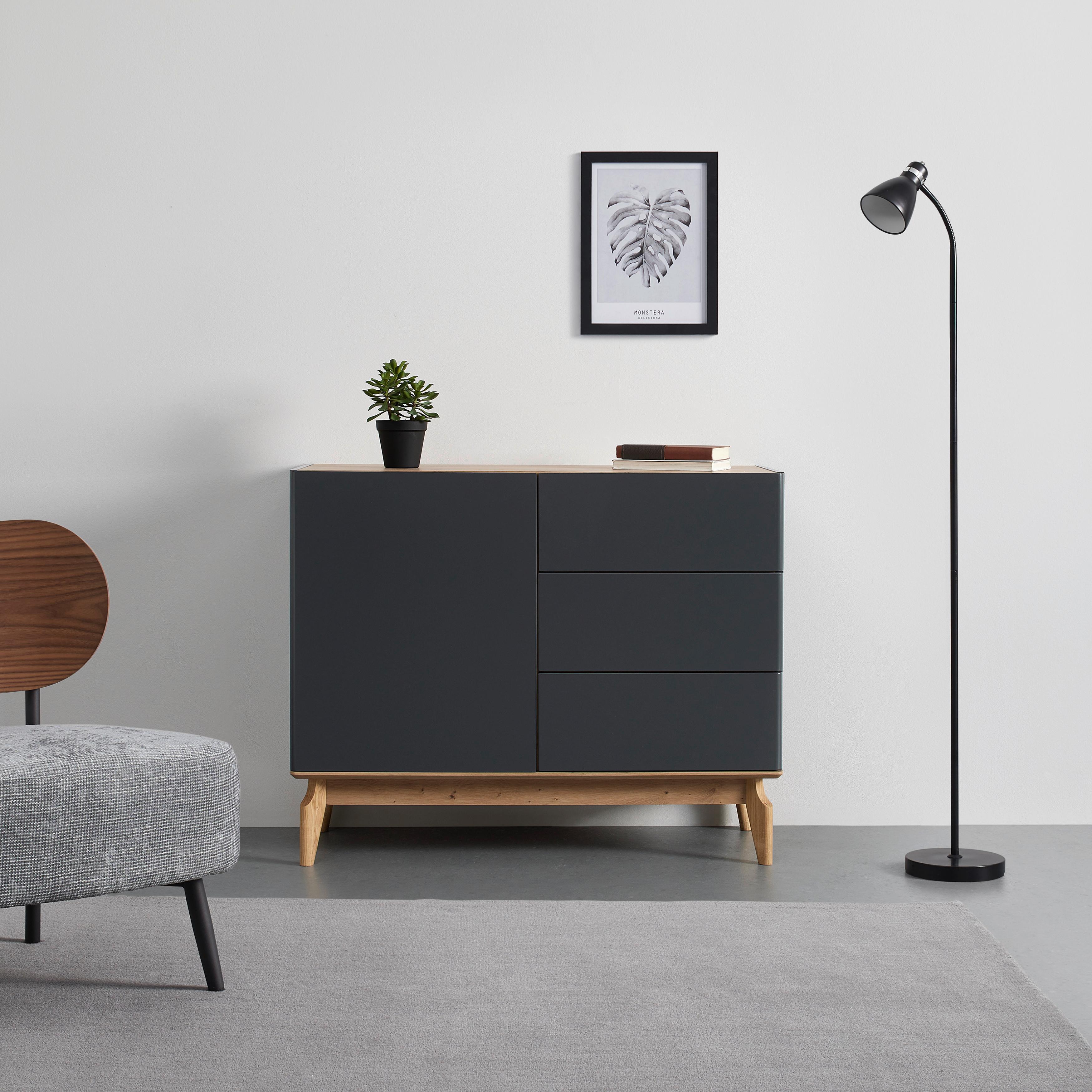 Sideboard Fosco Grau/Eichefarben Echtholz - Eichefarben/Grau, MODERN, Holz (100/80/40cm) - Bessagi Home