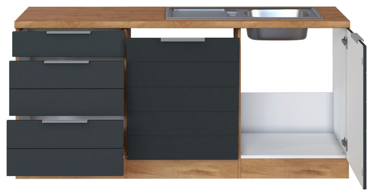 Eckküche Florenz ohne Geräte ca. 240x270 cm Grau/Eiche - Eiche Wotan/Grau, Design, Holzwerkstoff/Metall (240/270cm) - Held