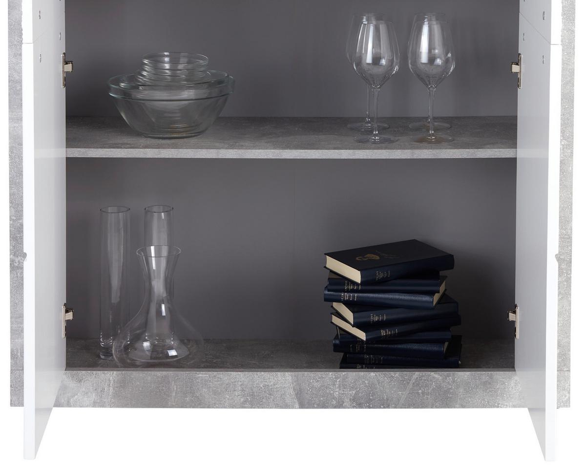 Komoda Malta - bijela/siva, Moderno, staklo/drvni materijal (96/132/35cm) - Modern Living