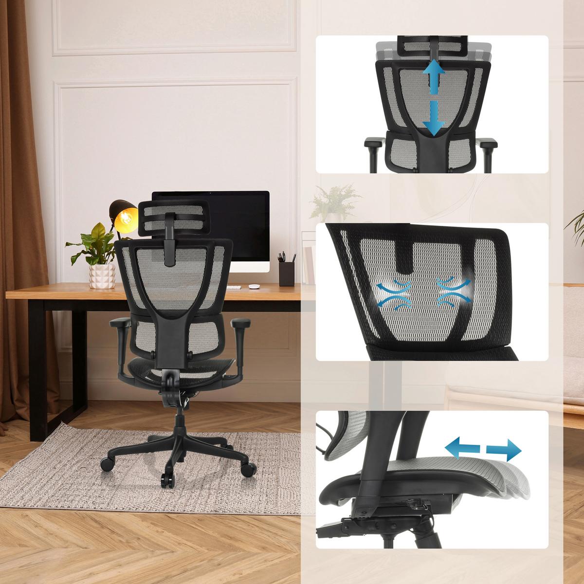 Drehstuhl Ergohuman Slim Eco M Gen2 Schwarz - Schwarz, MODERN, Kunststoff/Textil (69/112 - 134/63cm) - MID.YOU