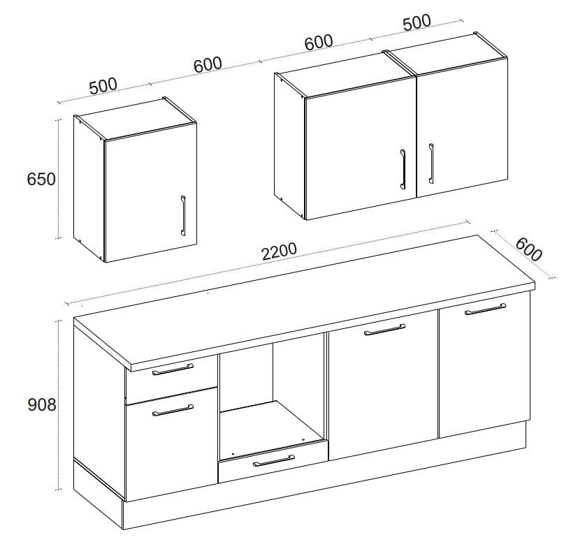 Küchenblock TURIN 220cm weiß/Artisan ohne Geräte - Chromfarben/Weiß, MODERN, Holzwerkstoff/Metall (220cm)