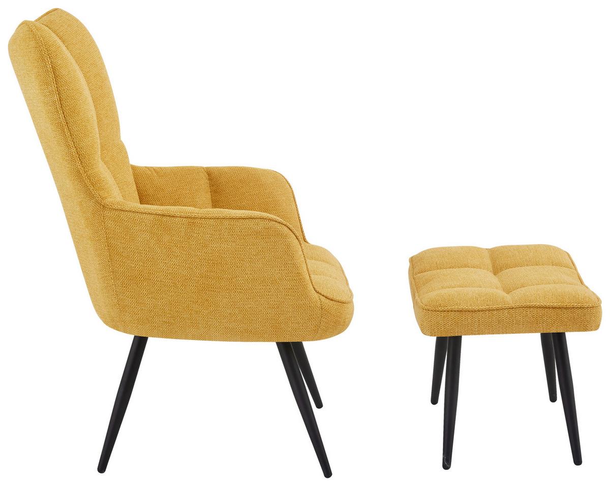Fotelj Hanoi, Rumena, S Taburejem - rumena/črna, Moderno, kovina/tekstil (71/98/83cm)