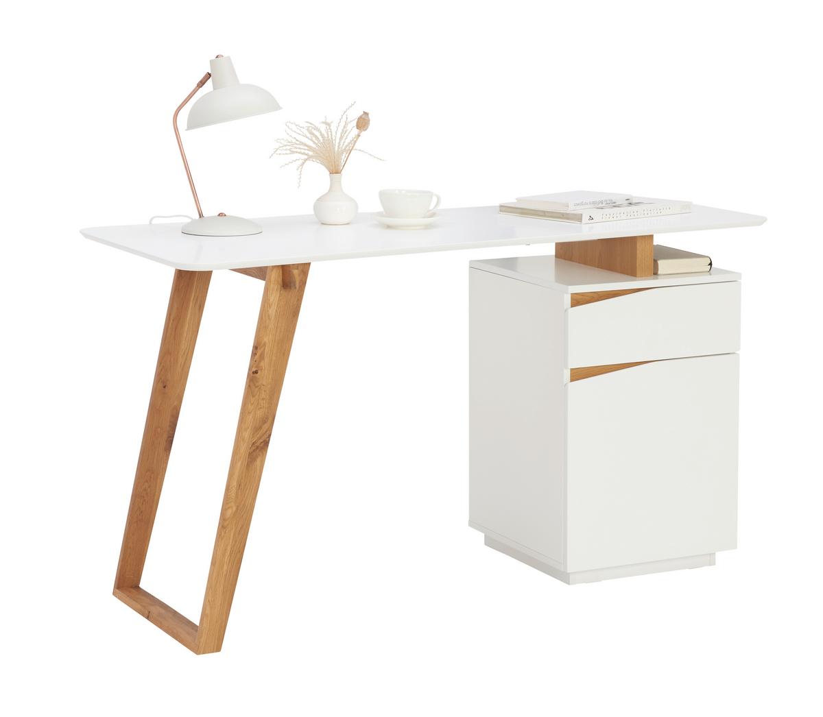 BIURKO PADUA - kolor dębowy/biały, Modern, materiał drewnopochodny/drewno (140/45-60/76cm) - MID.YOU