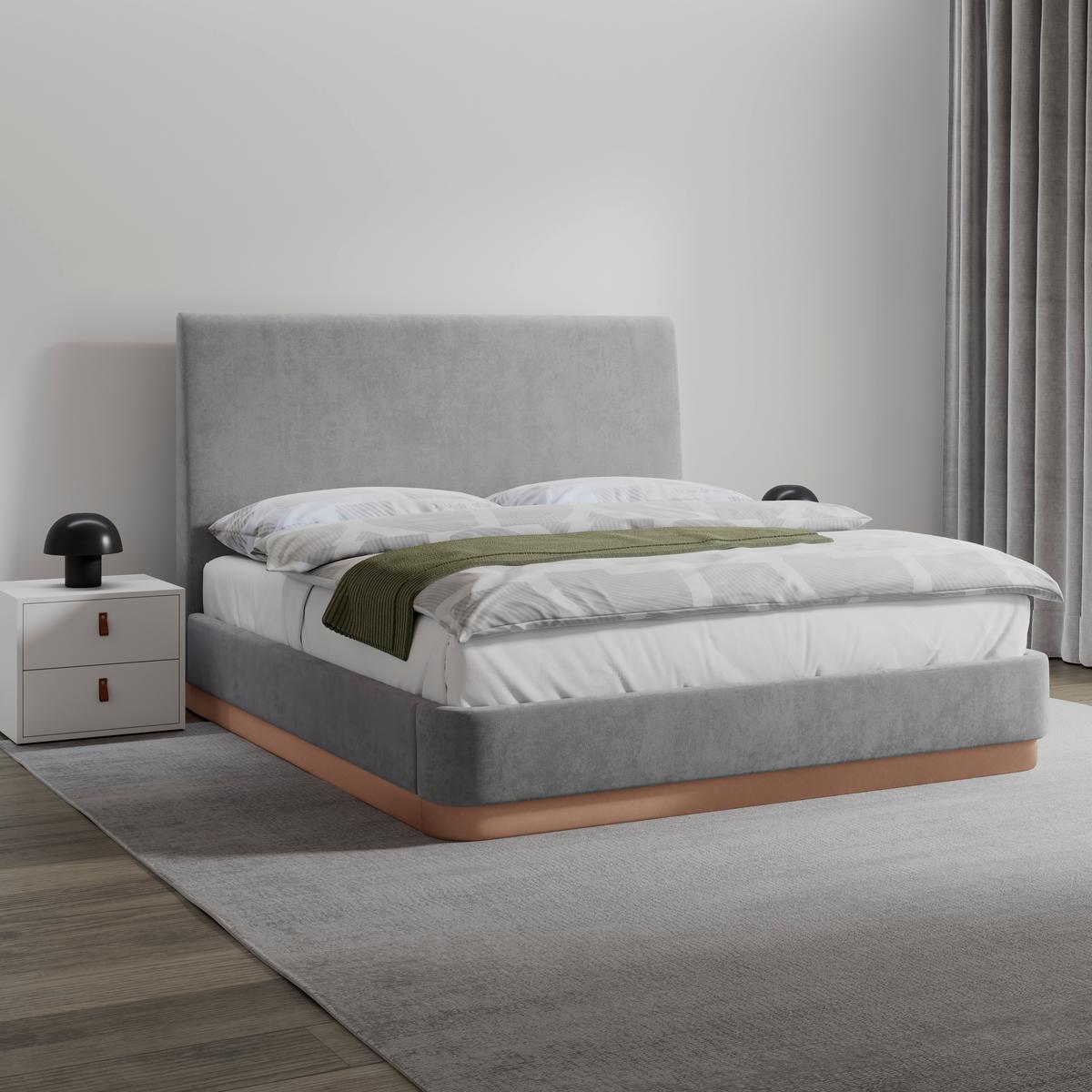 Oblazinjena Postelja Josef, Svetlo Siva, 160x200 - siva/črna, Moderno, kovina/tekstil (160/200cm) - Bessagi Home