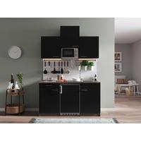 Miniküche Oliver mit Geräten ca. 150 cm Schwarz - Eichefarben/Schwarz, Basics, Holzwerkstoff/Kunststoff (150cm) - Respekta