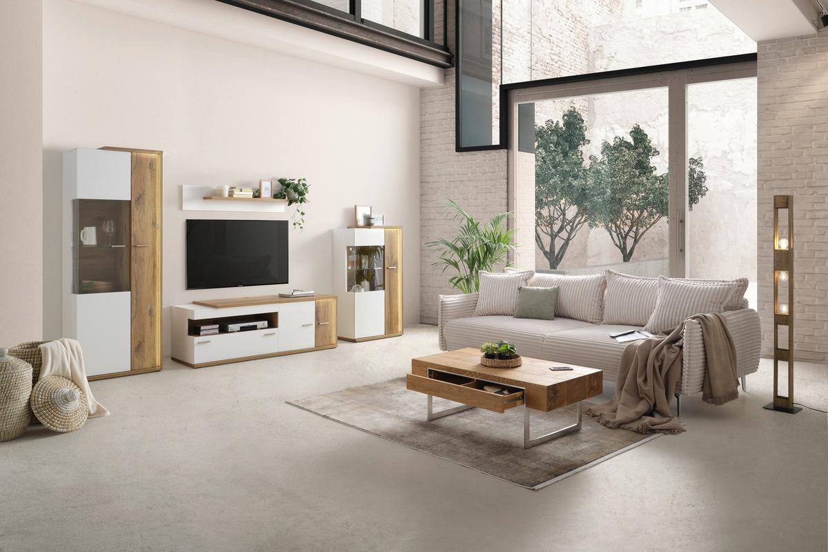 Wandbaord Ambiente in Weiß/Eichefarben - MODERN, Holzwerkstoff (140/25/20cm) - Mömax