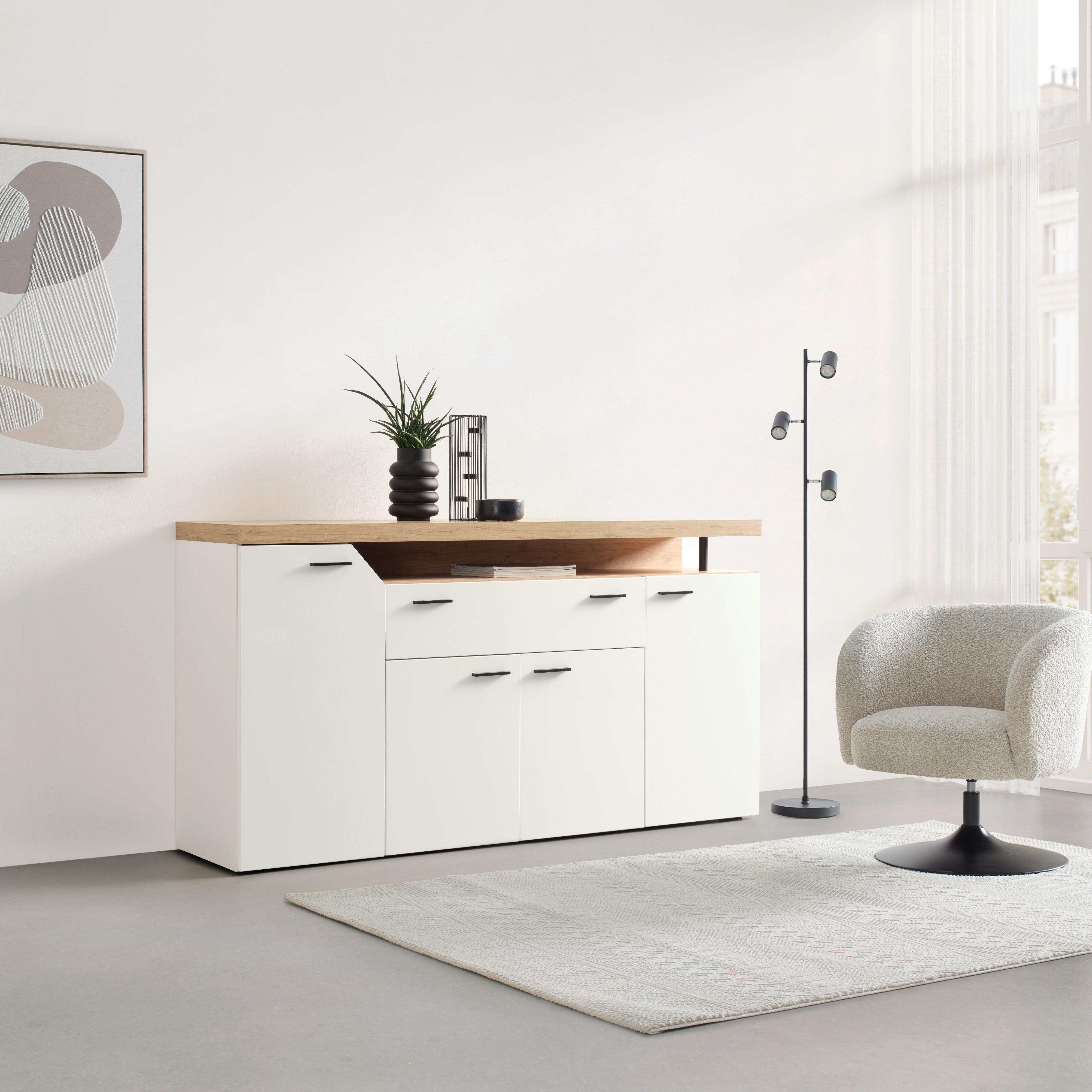 Siedboard Nico Weiß/Eichefarben - MODERN, Holzwerkstoff/Kunststoff (184/91/40cm) - Mömax
