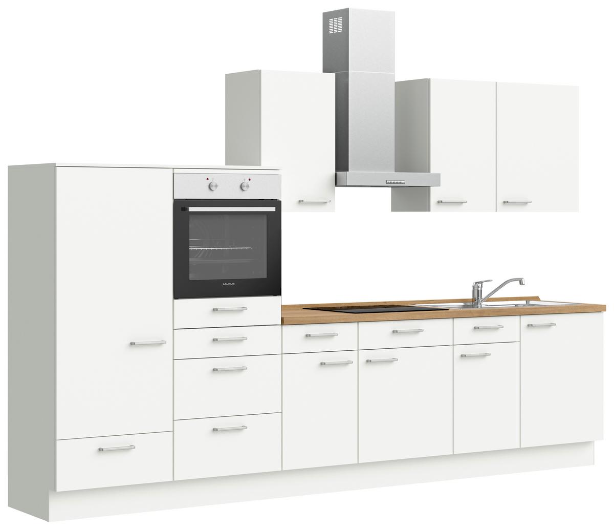 Küchenblock Touch Low m. Geräten Weiß - Edelstahlfarben/Eichefarben, MODERN, Holzwerkstoff/Metall (330cm) - Nobilia