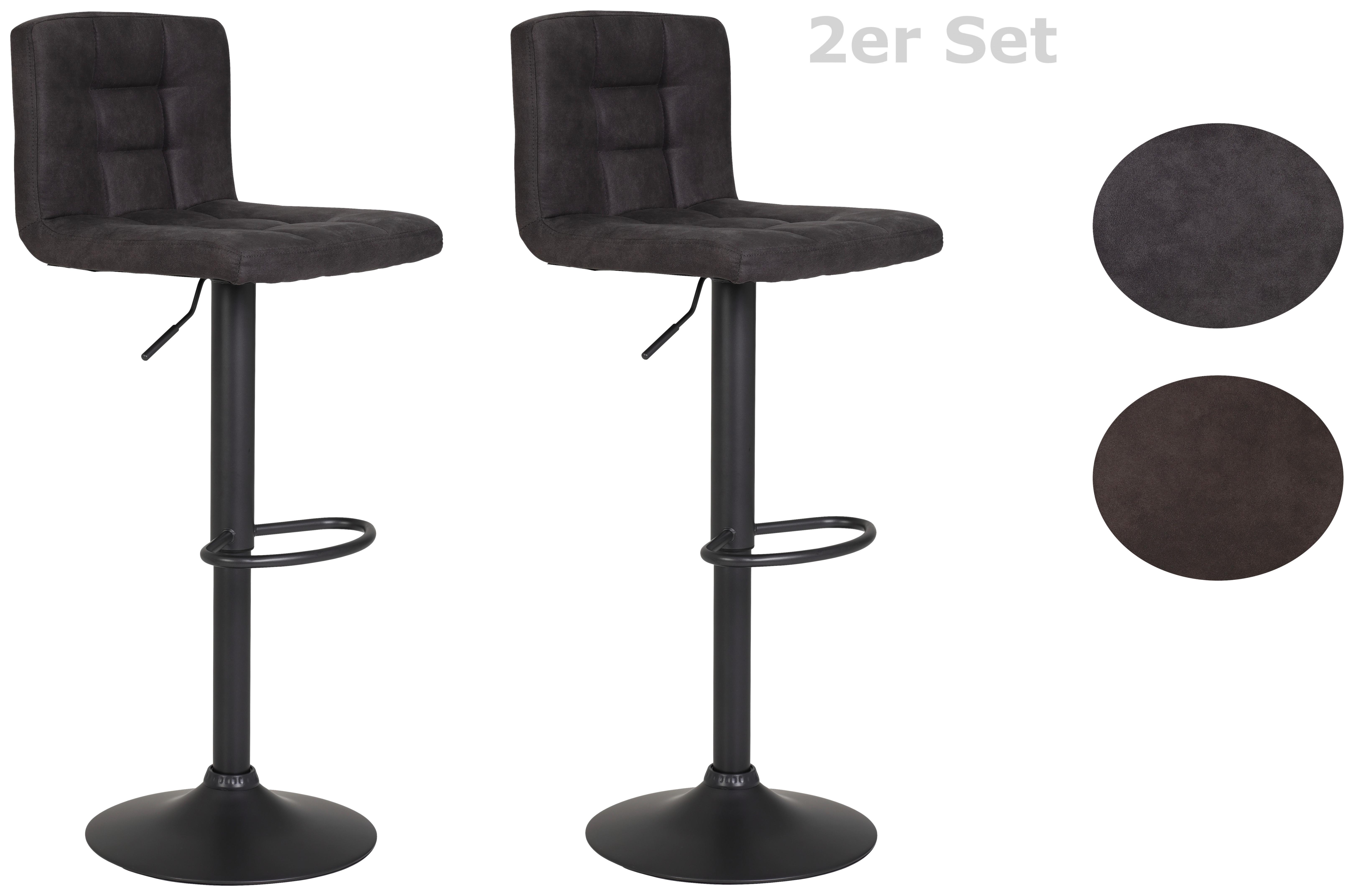 Barhocker-Set Amanda in Anthrazit - Dunkelgrau/Anthrazit, MODERN, Textil/Metall (40/85/48cm) - MID.YOU