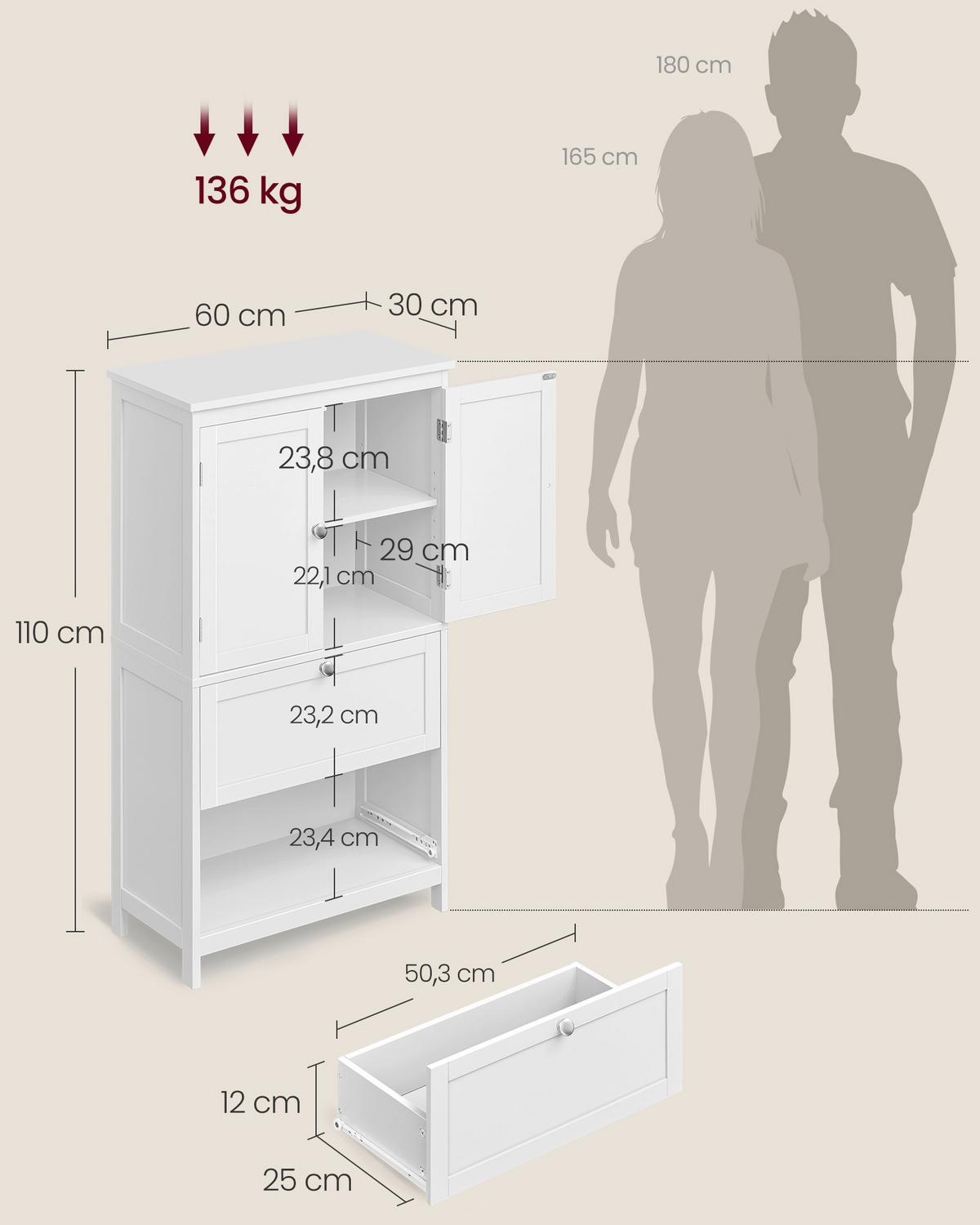 MIDISCHRANK BBC551P31 - Weiß, Trend, Holzwerkstoff (60/110/30cm) - MID.YOU