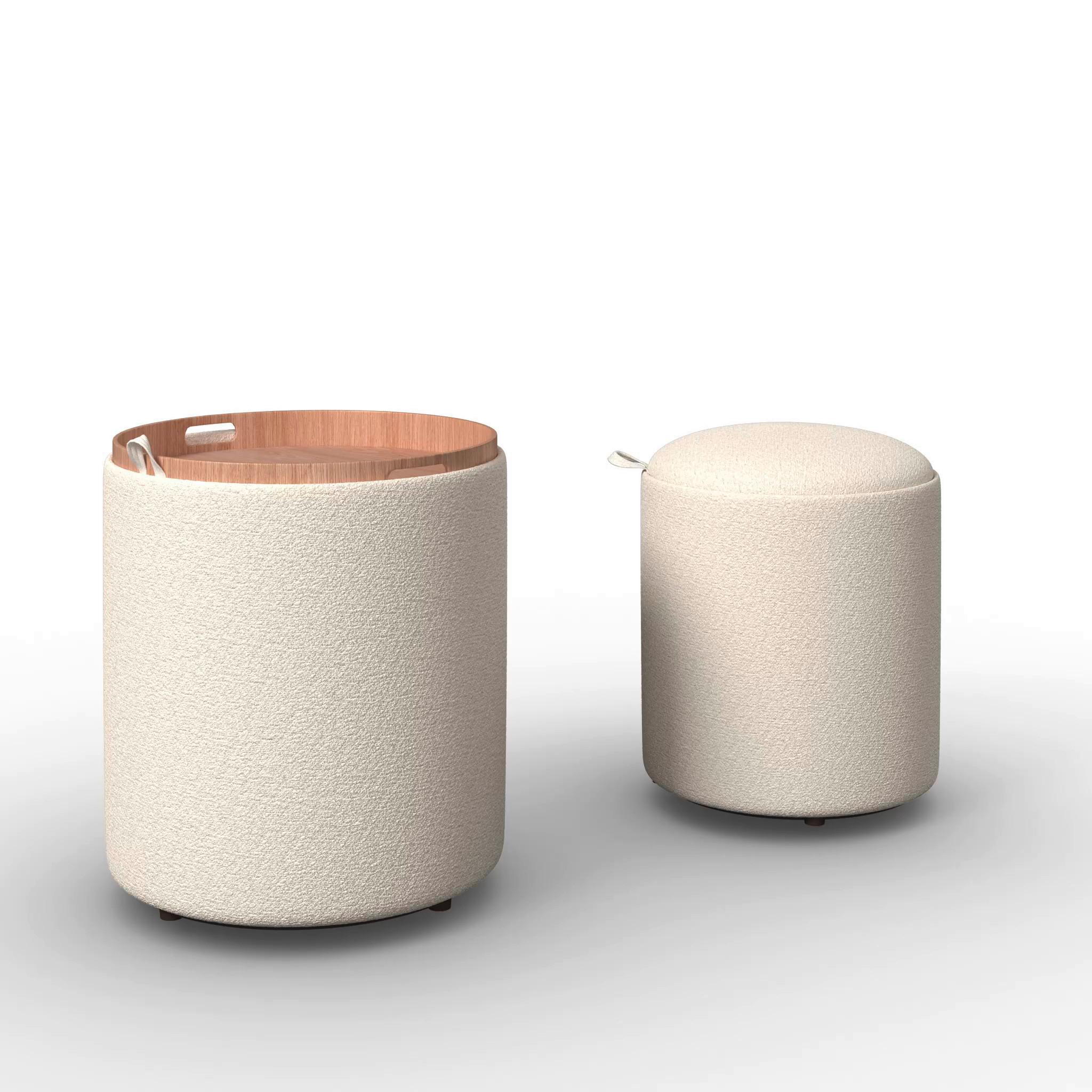 Hocker Set Melanie Bouclé Weiß - Weiß, MODERN, Holzwerkstoff/Textil (44cm) - Bessagi Home